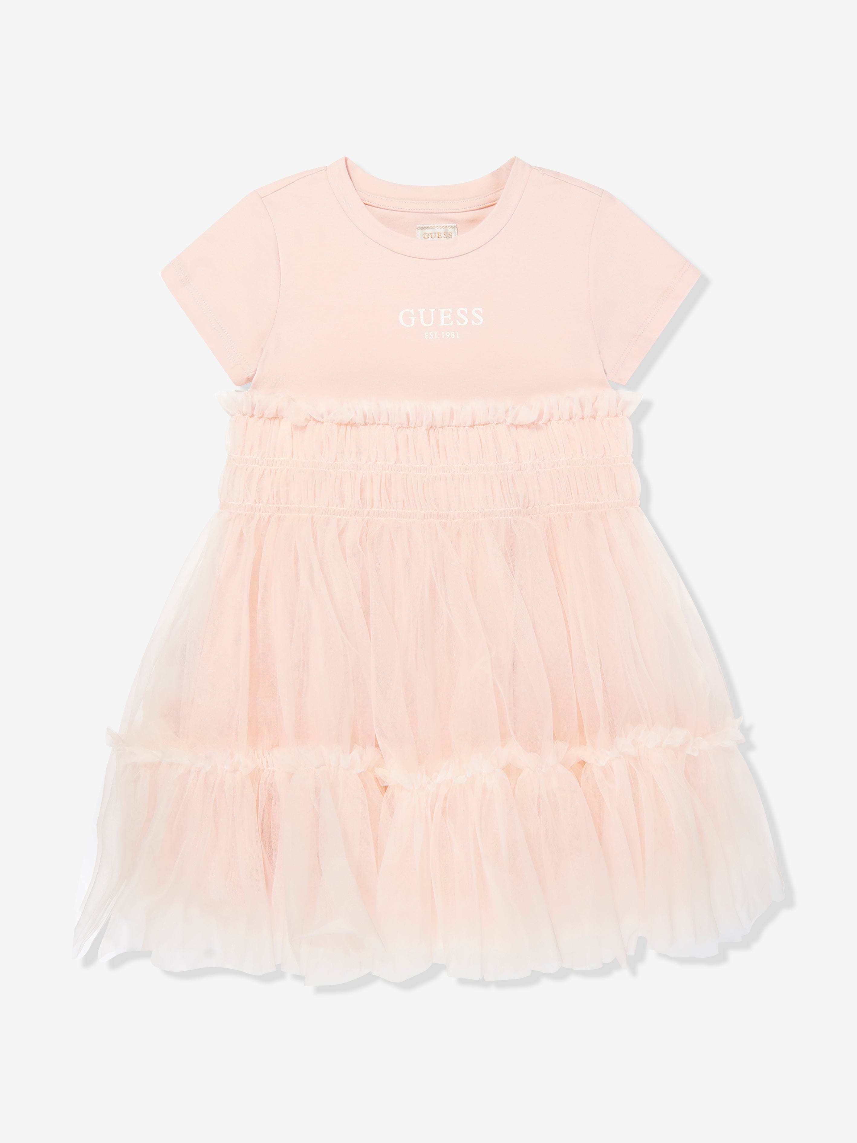 Guess Girls Jersey and Tulle Dress in Pink