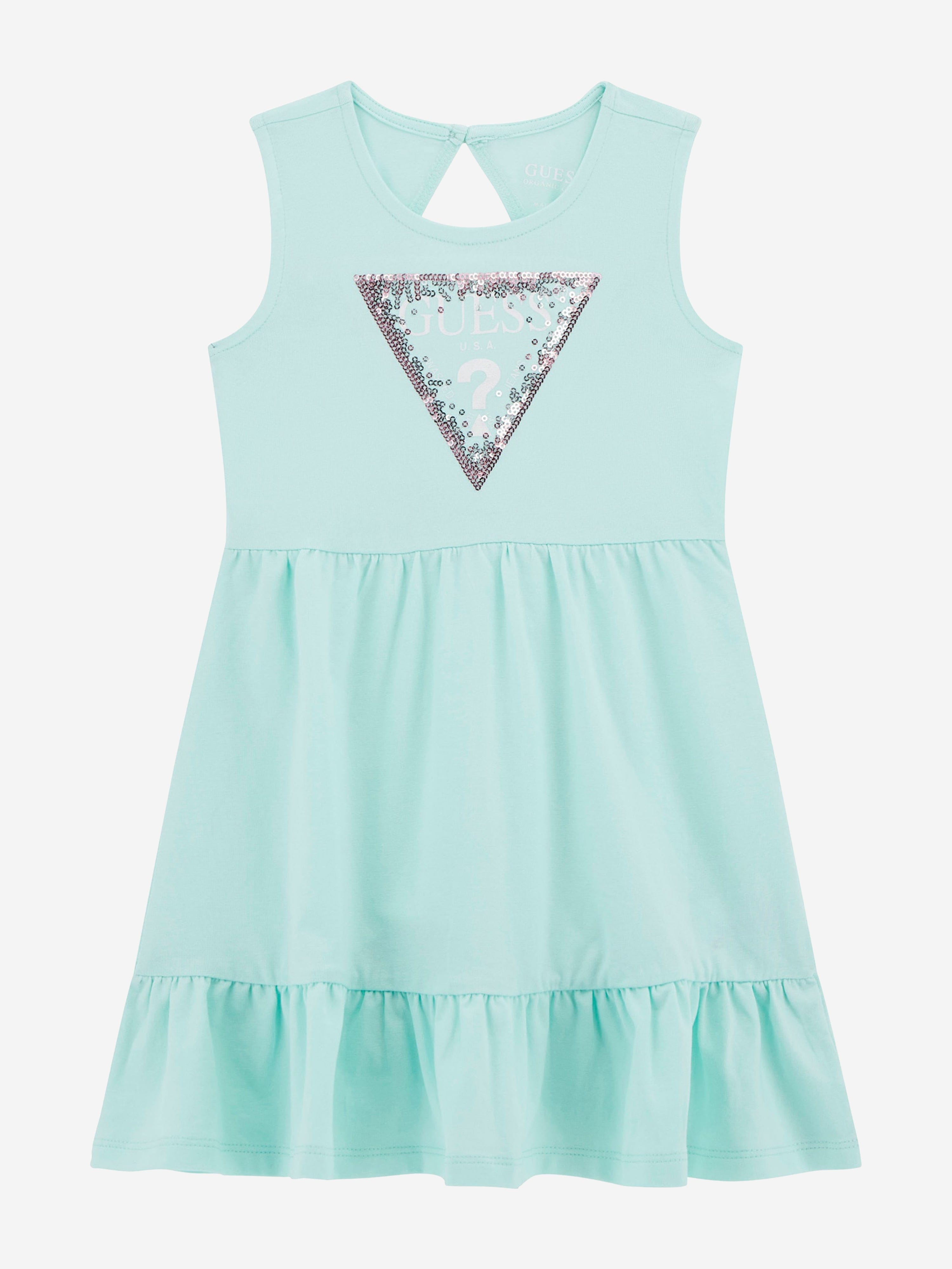 Guess Girls Sleeveless Logo Dress in Green Guess Girls Sleeveless Logo Dress in Green