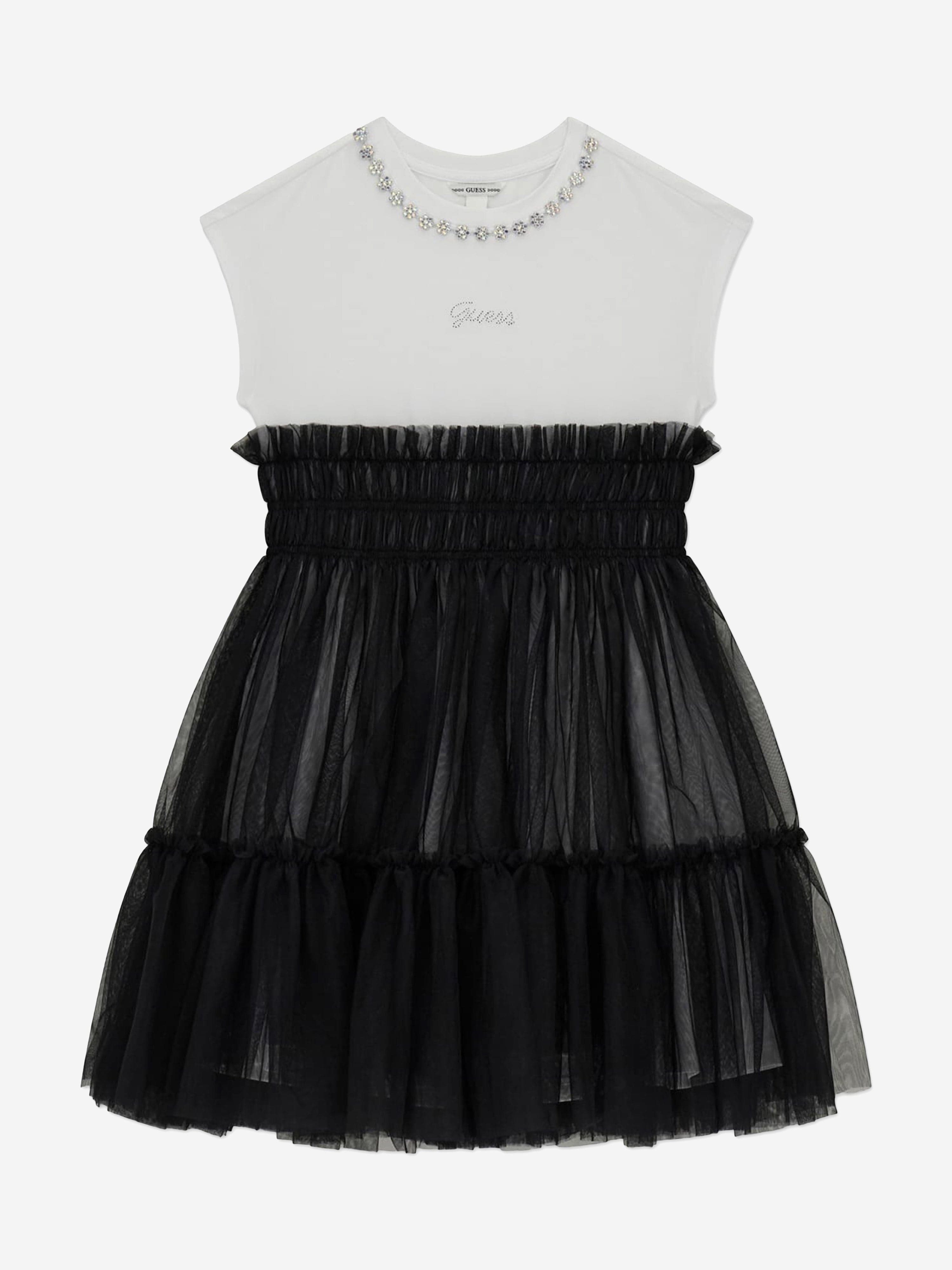 Guess Girls Mixed Fabric Dress in Black 16 Yrs Multicoloured