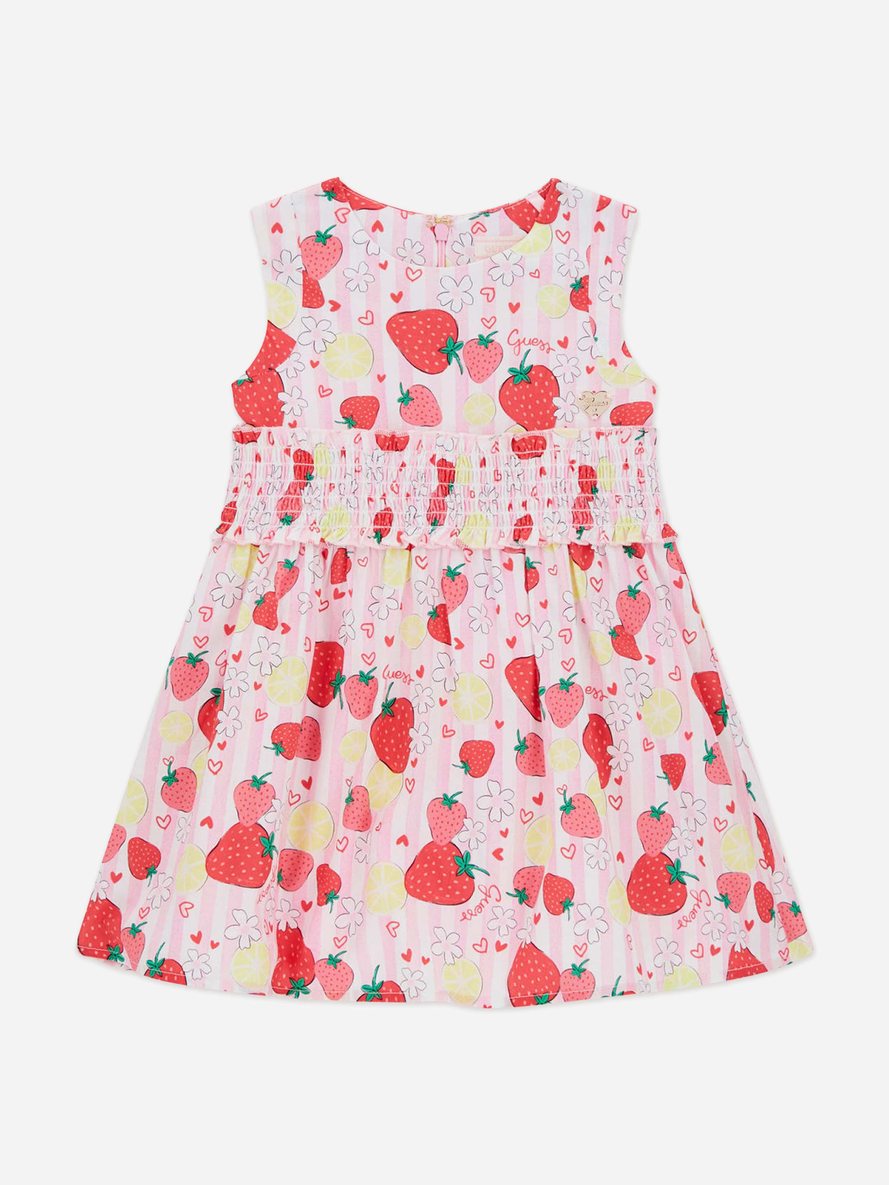 Guess Girls Poplin Sleeveless Strawberry Dress in Pink 6 Yrs