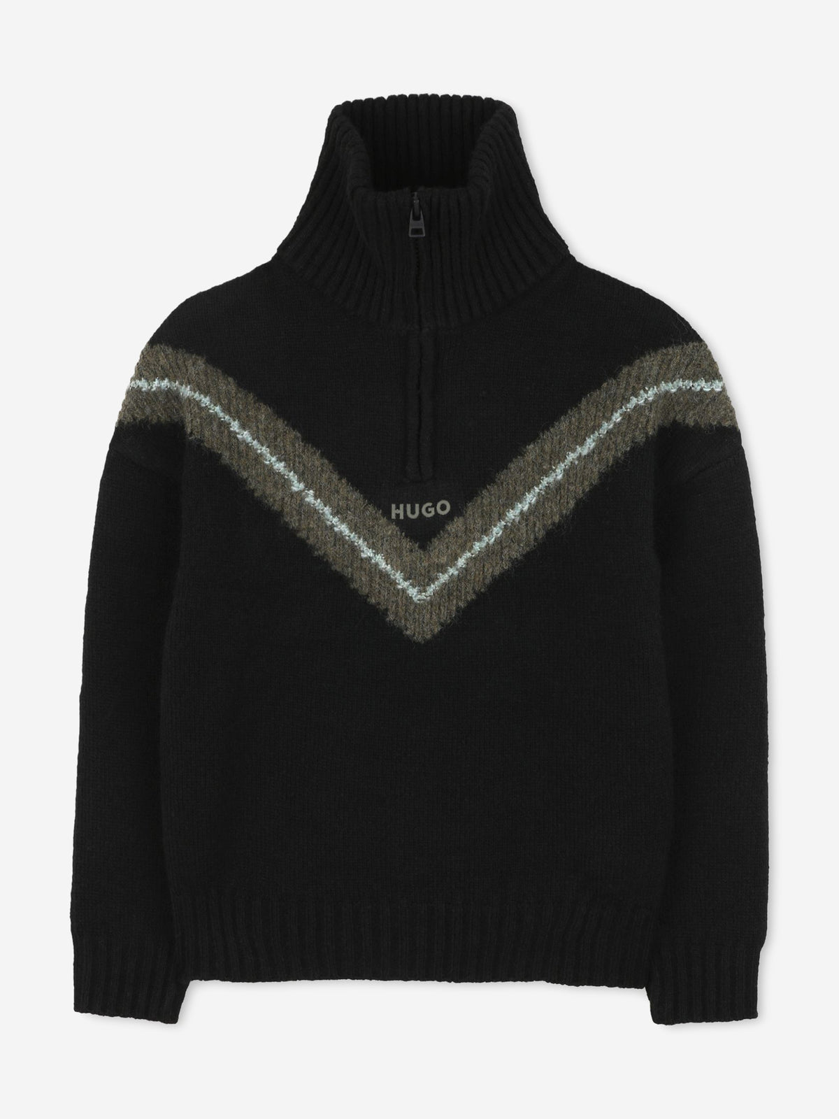 Hugo Boys Knitted Half Zip Jumper in Black | Childsplay Clothing
