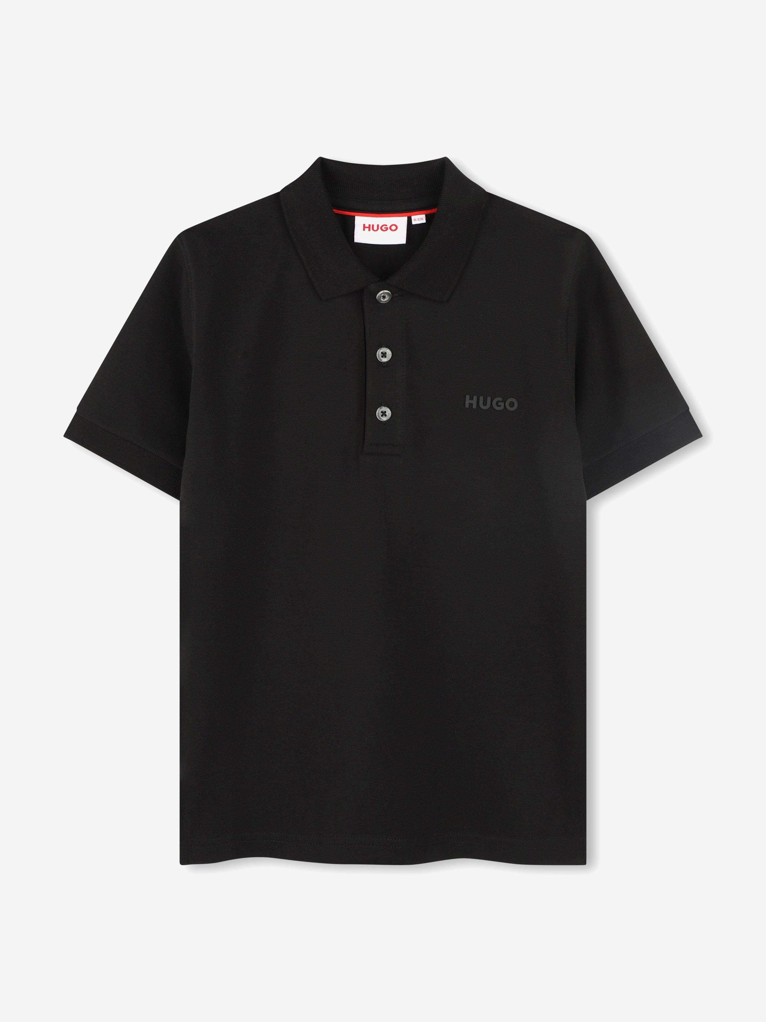 Hugo Boys Logo Print Polo Shirt in Black Childsplay Clothing