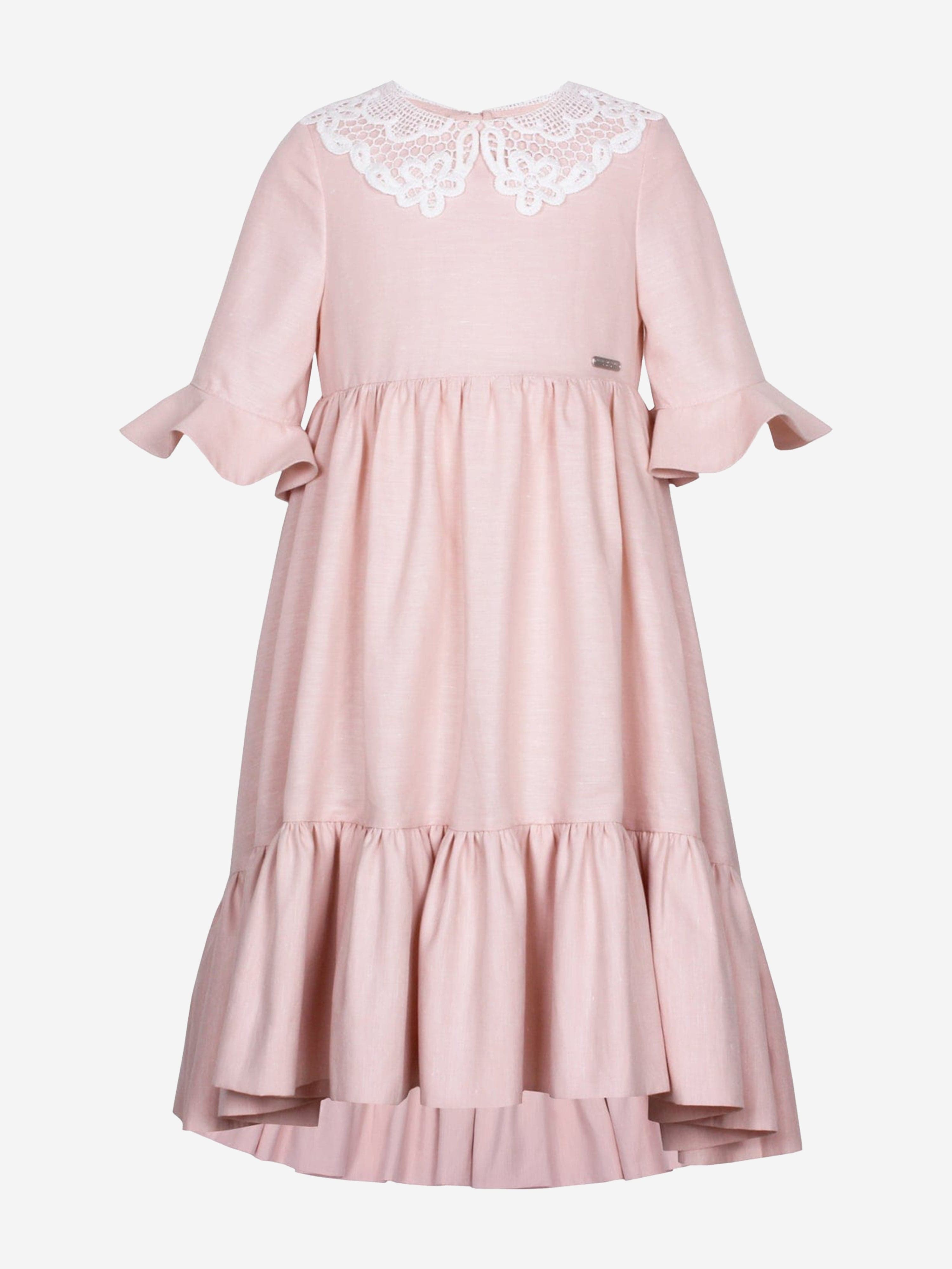 James & Lottie Girls Play Dress - Pink Floral Scallop