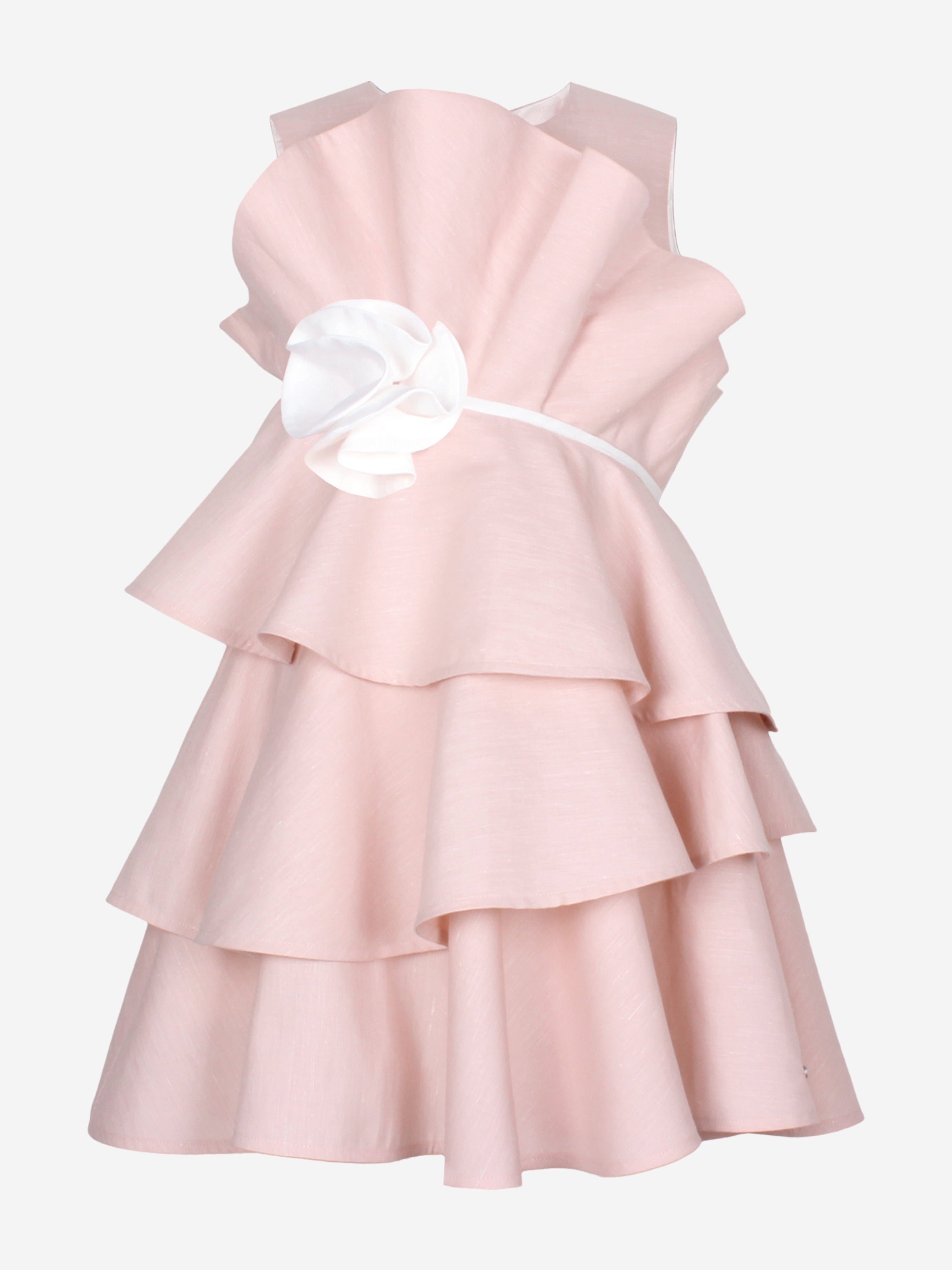 strapless open back dress Jessie And James Girls Ebony Ruffle Flower Dress in Pink