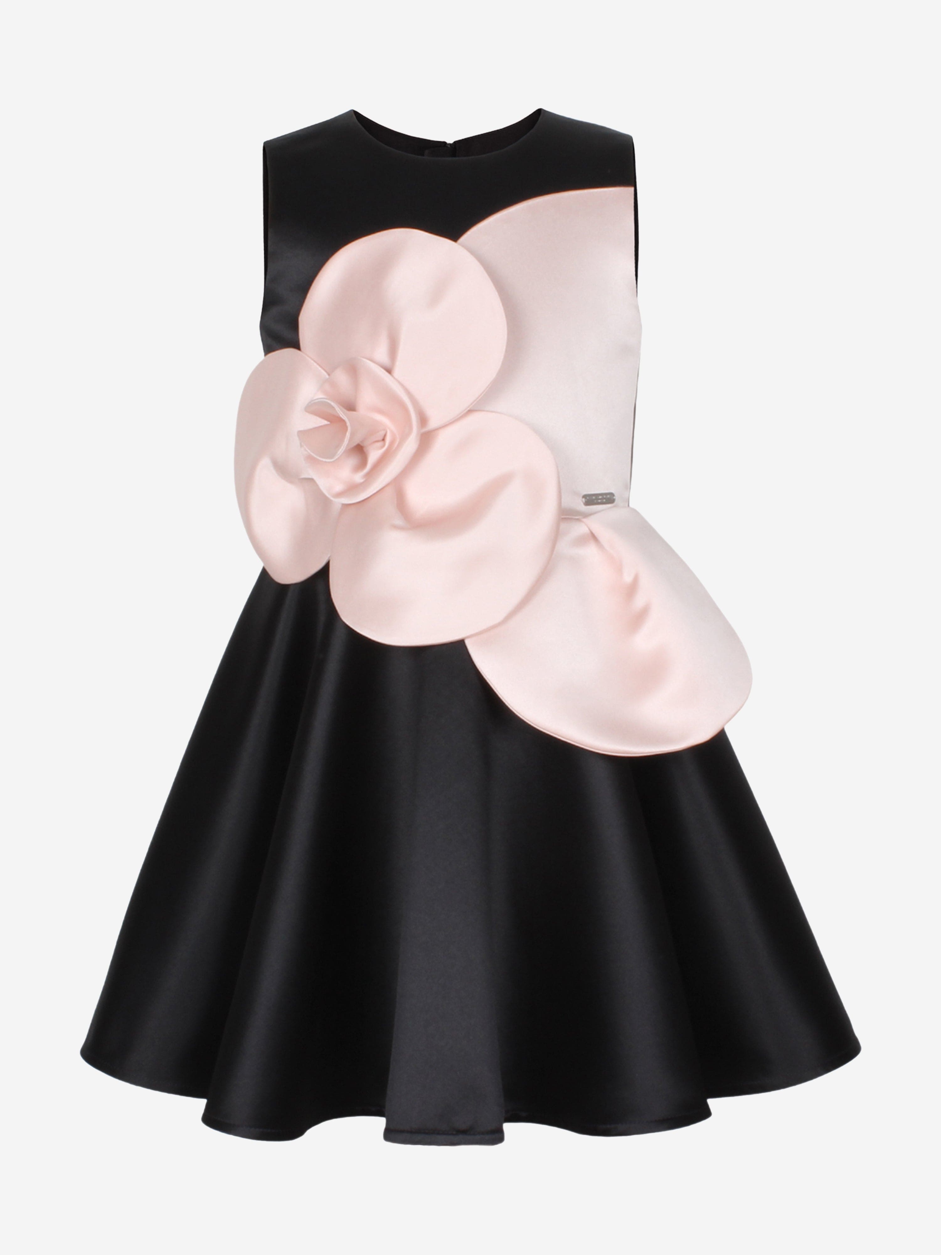 Jessie And James Girls From Bud To Bloom Satin Flower Dress in Black