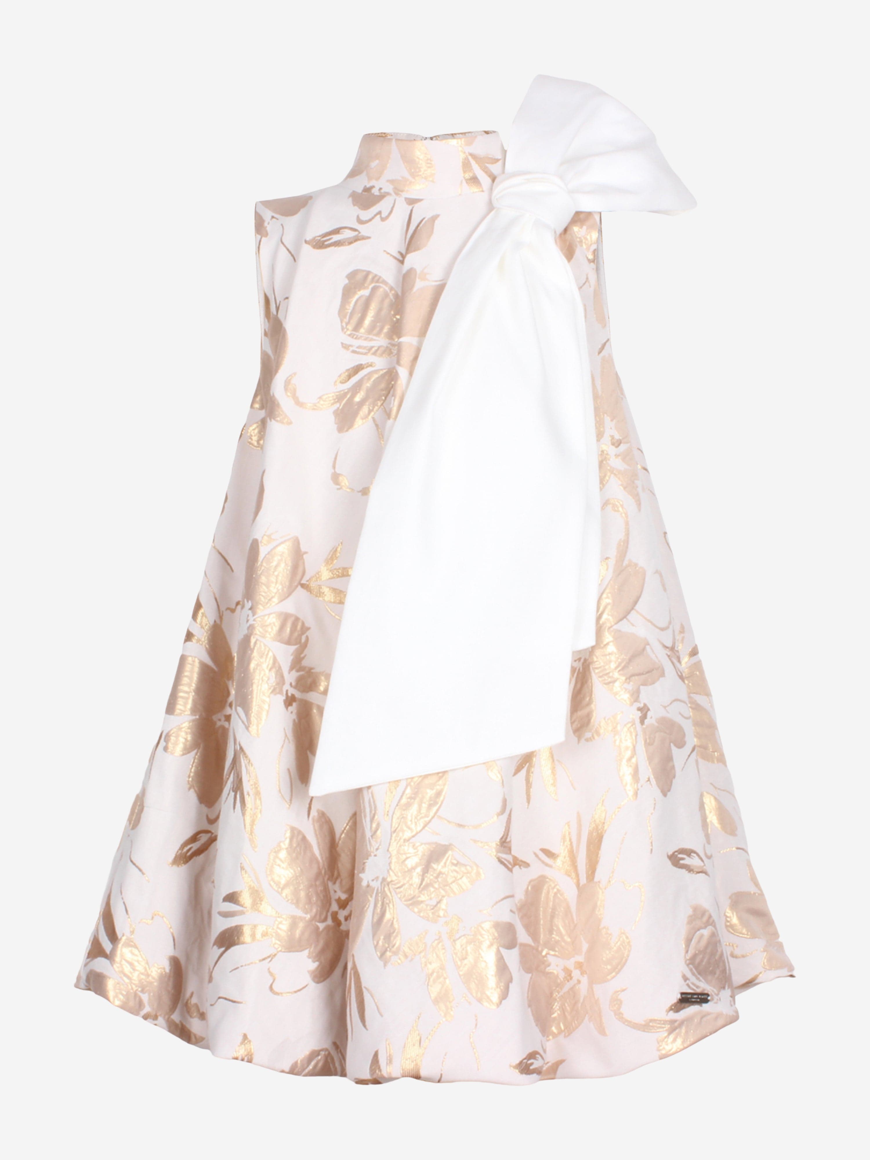 rose gold modest dress Jessie And James Girls Abstract Floral Jacquard Dress in Gold