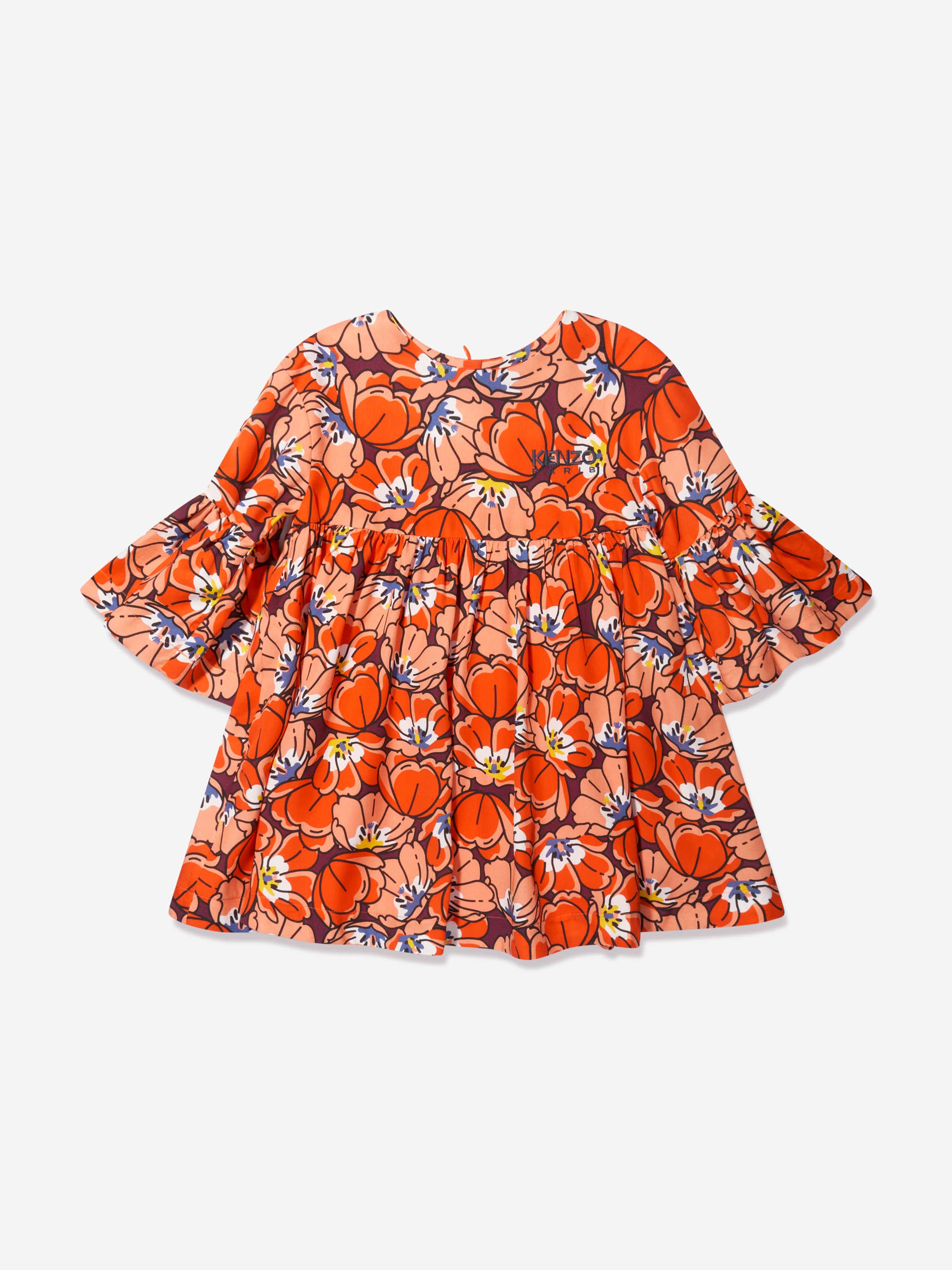 Kenzo Girls Boke Flower Dress in Orange 4 Yrs