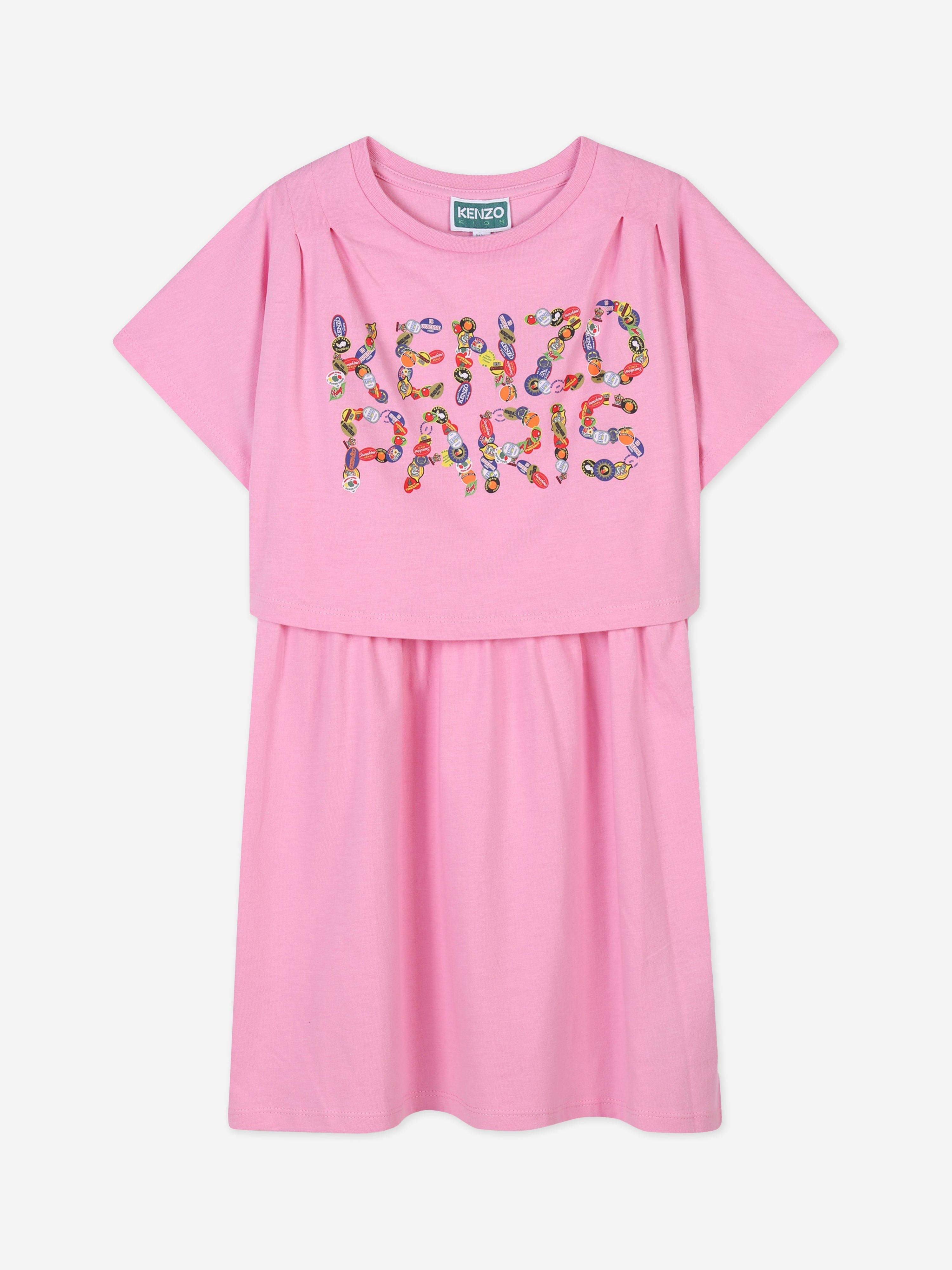 KENZO Girls Paris Logo Dress in Pink