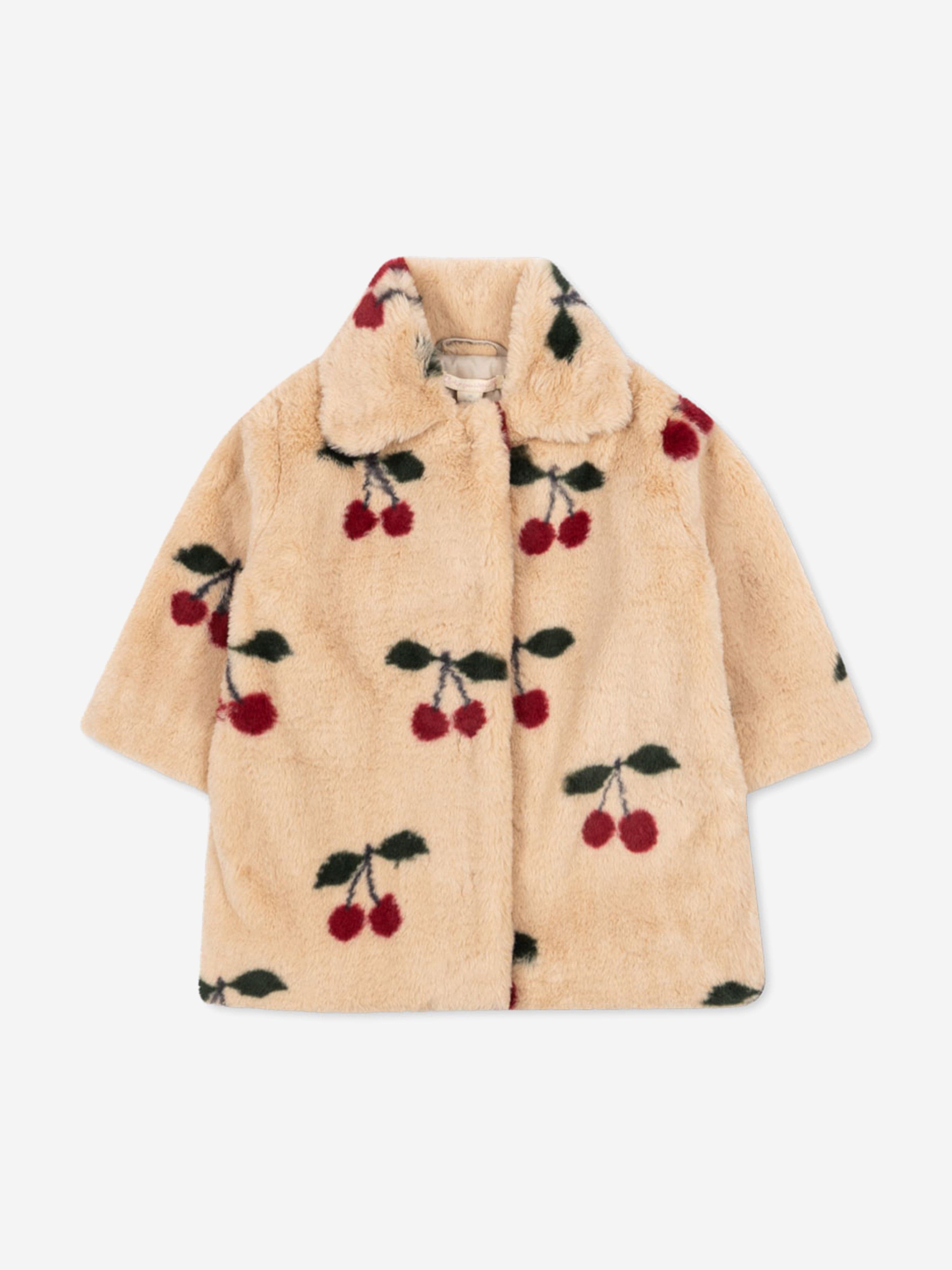 Konges Sløjd Girls Cherry Faux Fur Coat in Beige | Childsplay Clothing