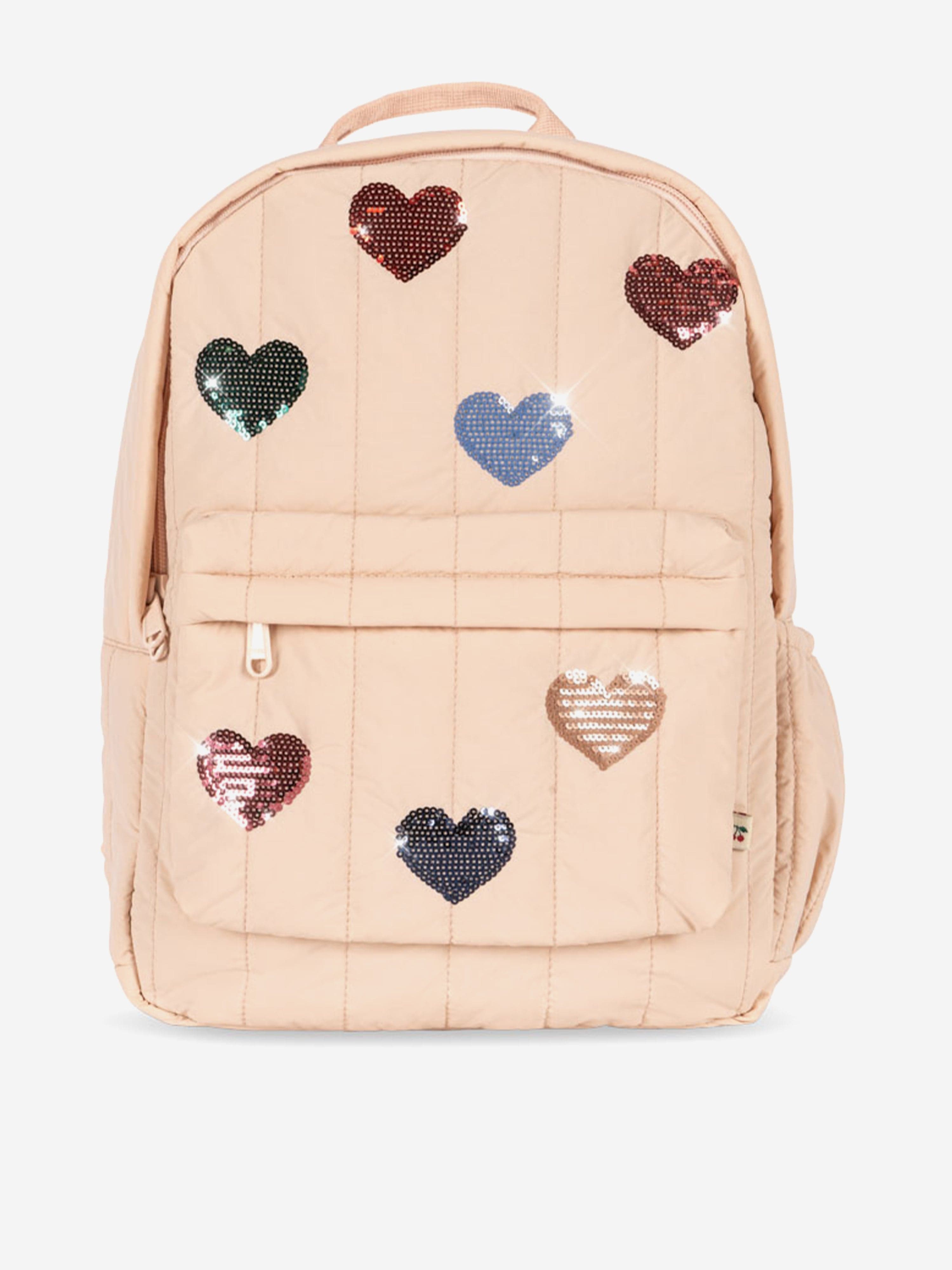 Konges Sløjd Girls Juno Quilted Sequin Heart Backpack in Pink (34cm)