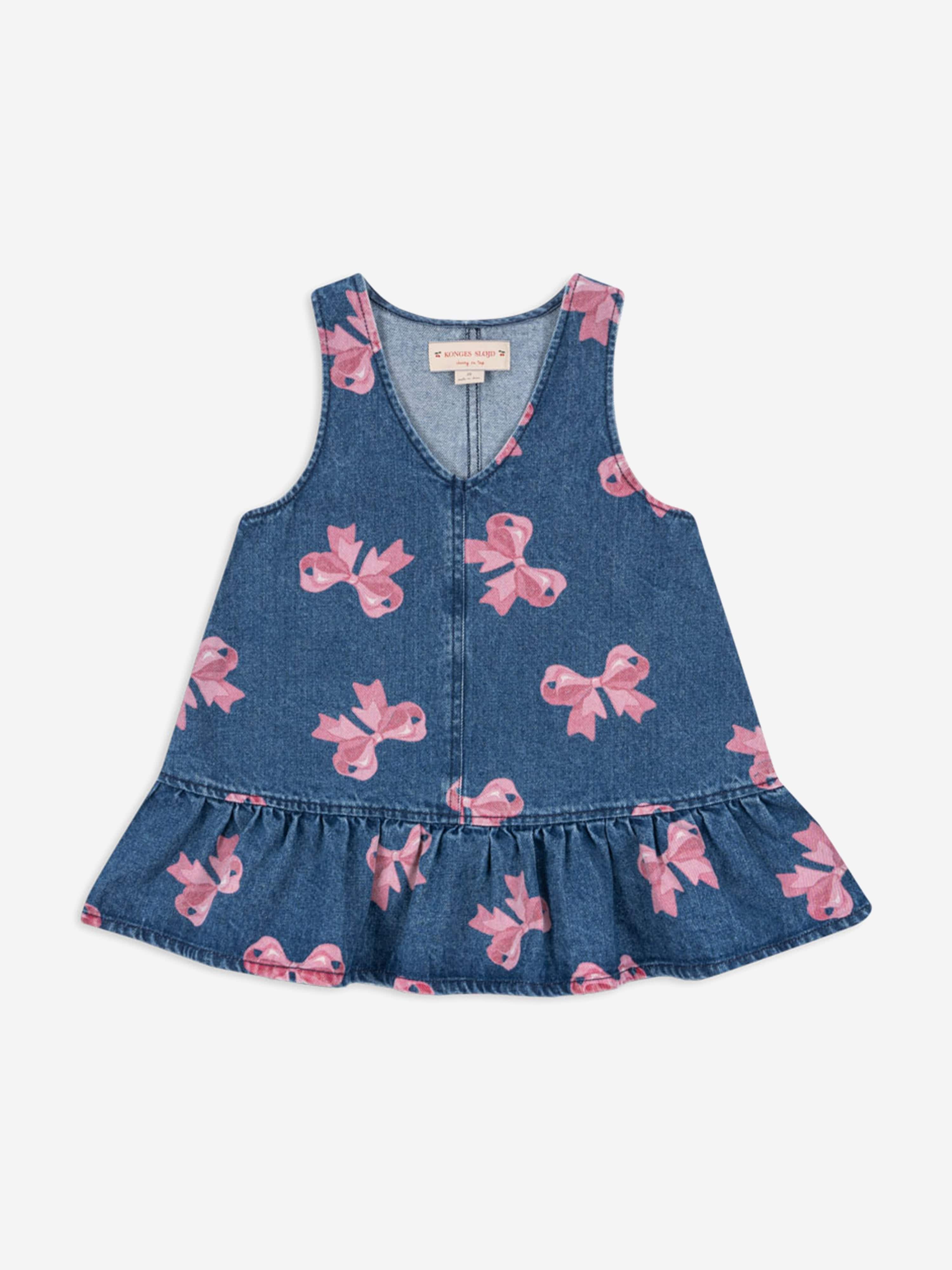 Konges Sløjd Girls Magot Bella Bow Denim Dress in Blue