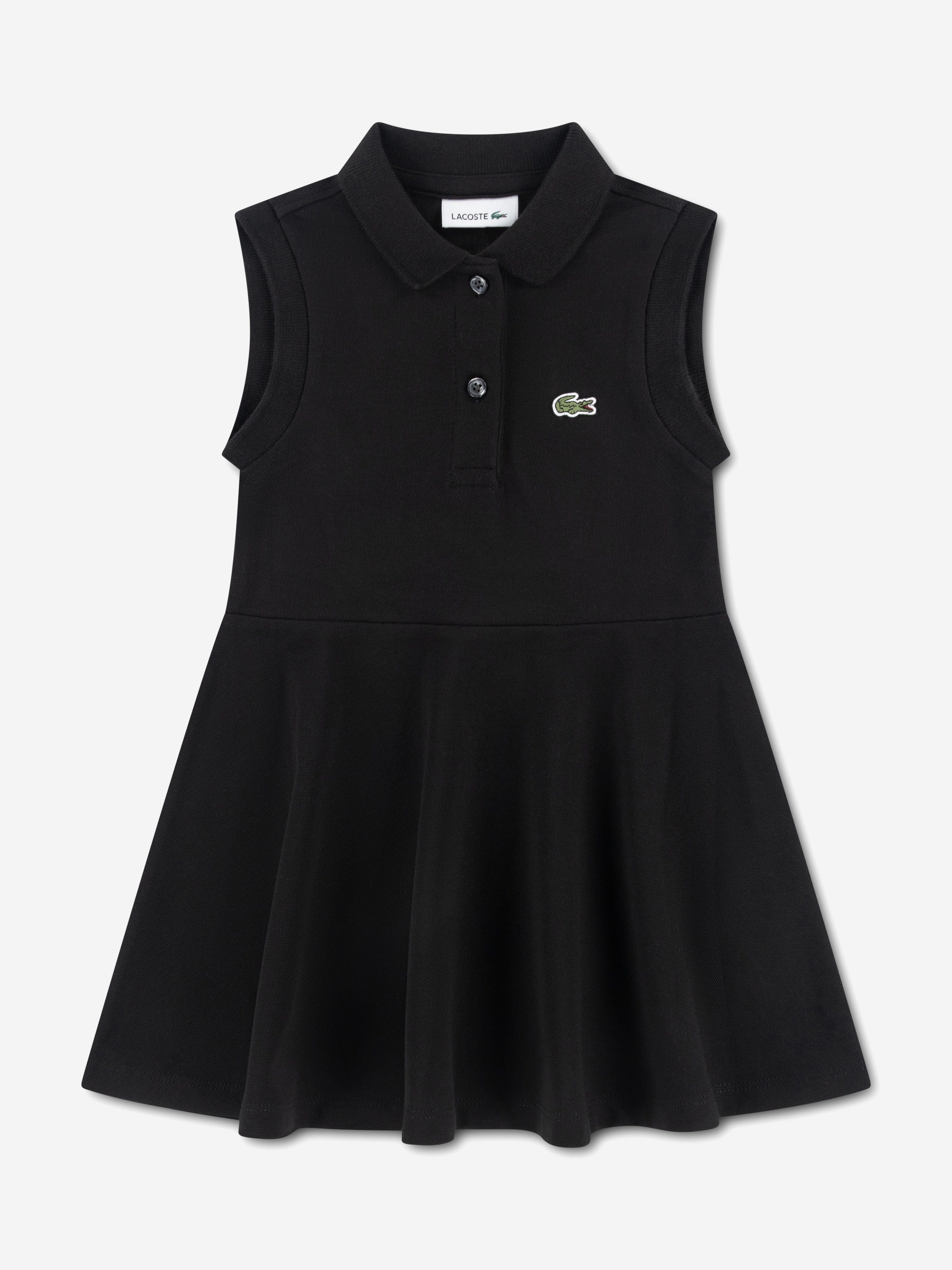 Lacoste Girls Sleeveless Pique Polo Dress in Black Lacoste Girls Sleeveless Pique Polo Dress in Black
