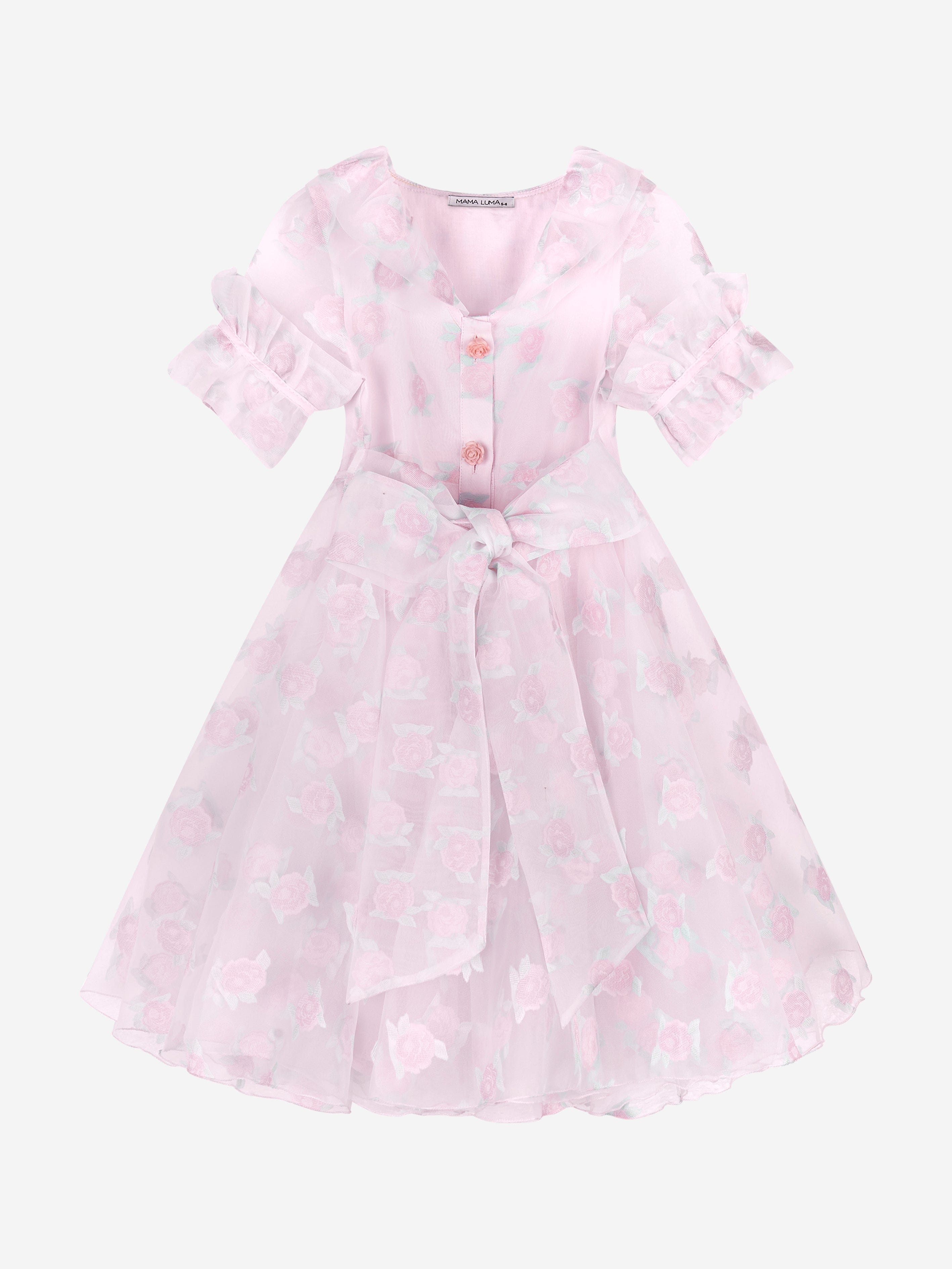 mama luma pink dress MAMA LUMA KIDS Jacquard Floral Dress | Pink