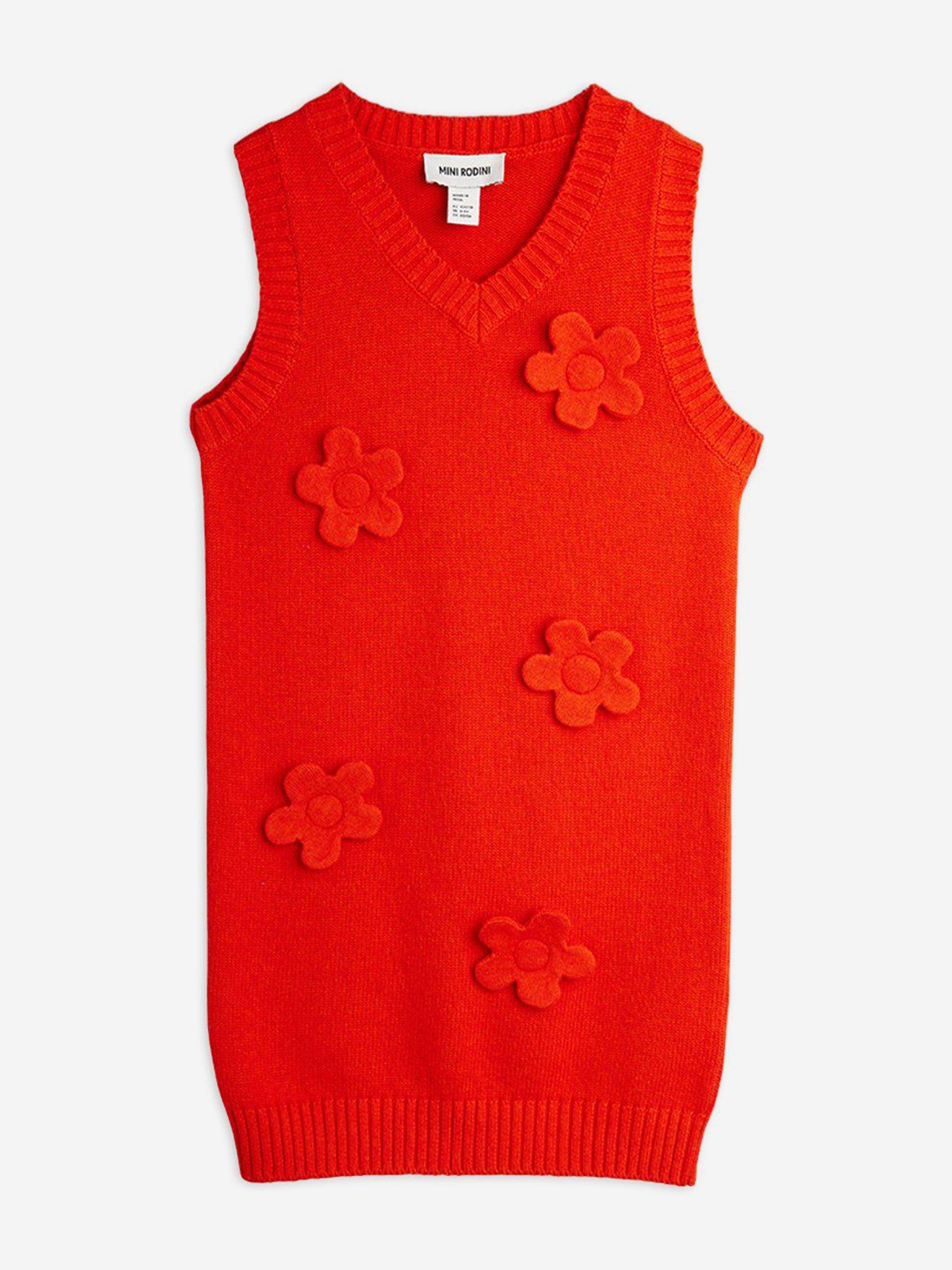 mini rodini strawberry dress Red Knitted Flower Vest Dress Kids