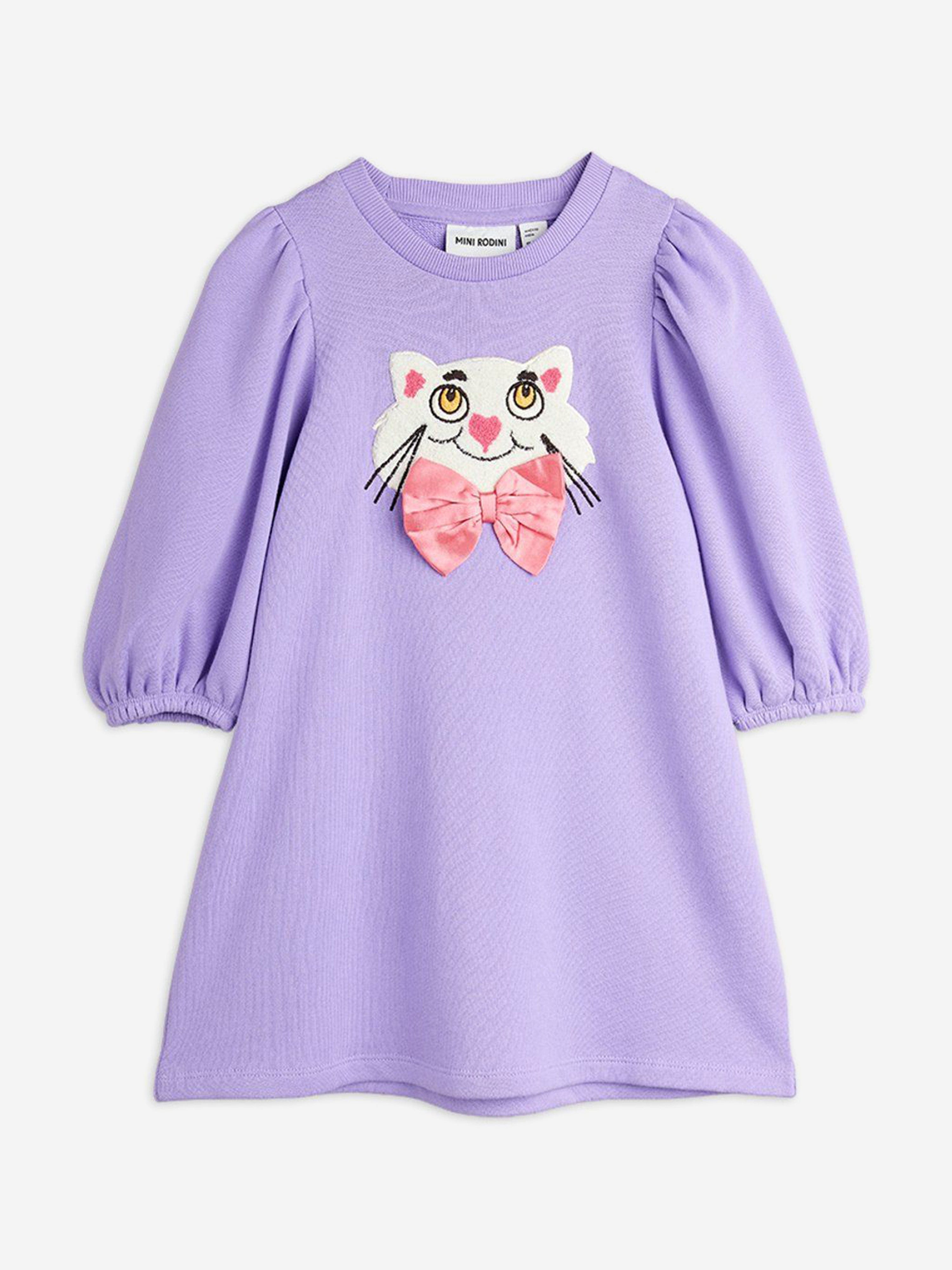 mini rodini bow dress Purple Cat Chenille Sweatdress Kids