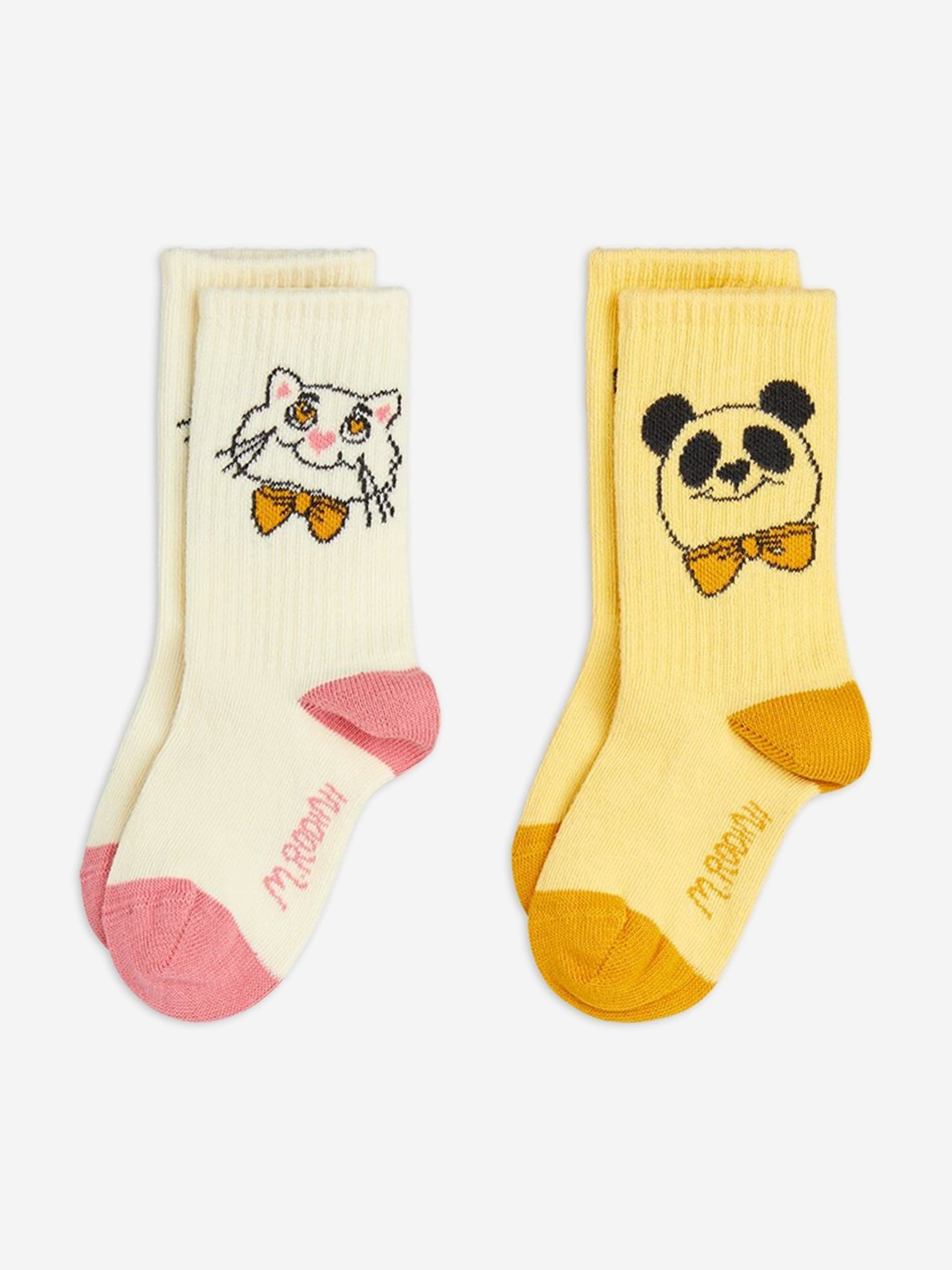mini rodini panda dress Mini Rodini Kids Cat and Panda 2 Pack Socks Set in Multicolour