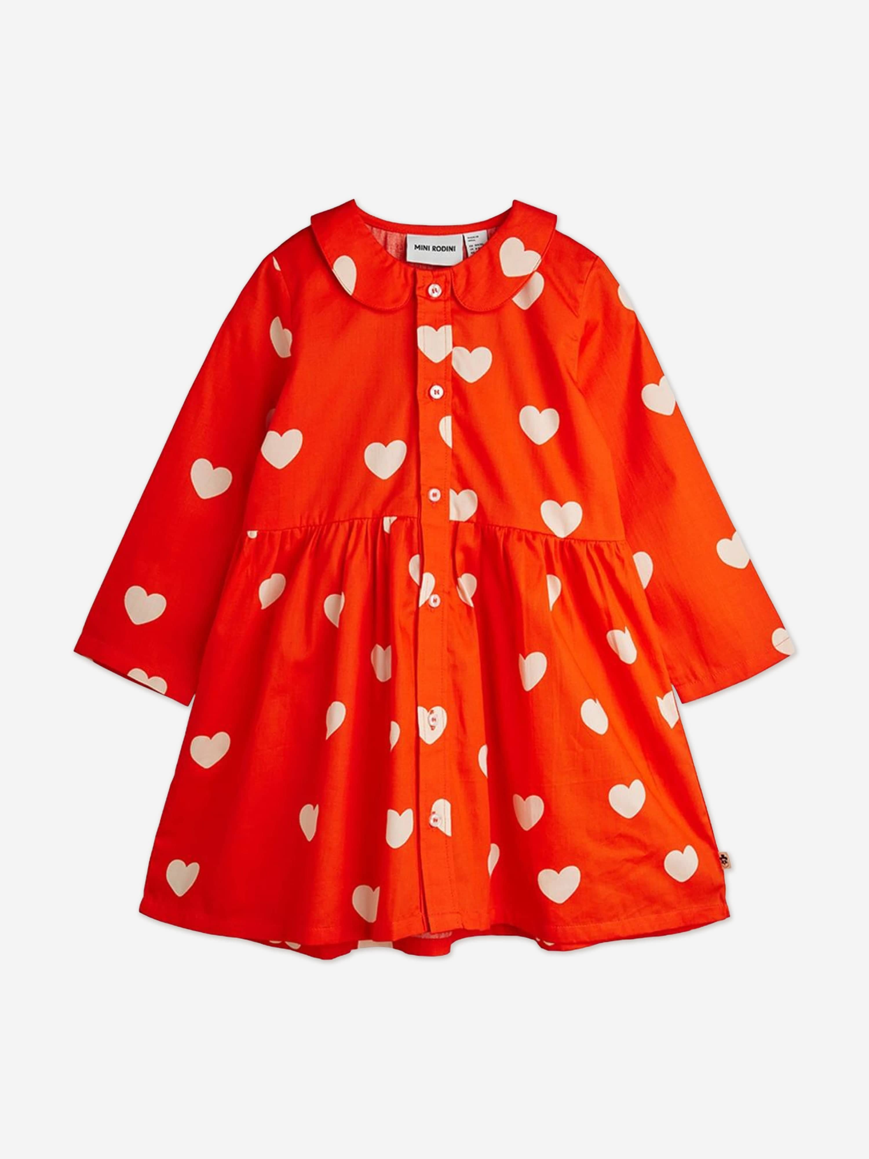 mini rodini cherry dress Mini Rodini Girls Hearts AOP Shirt Dress in Orange