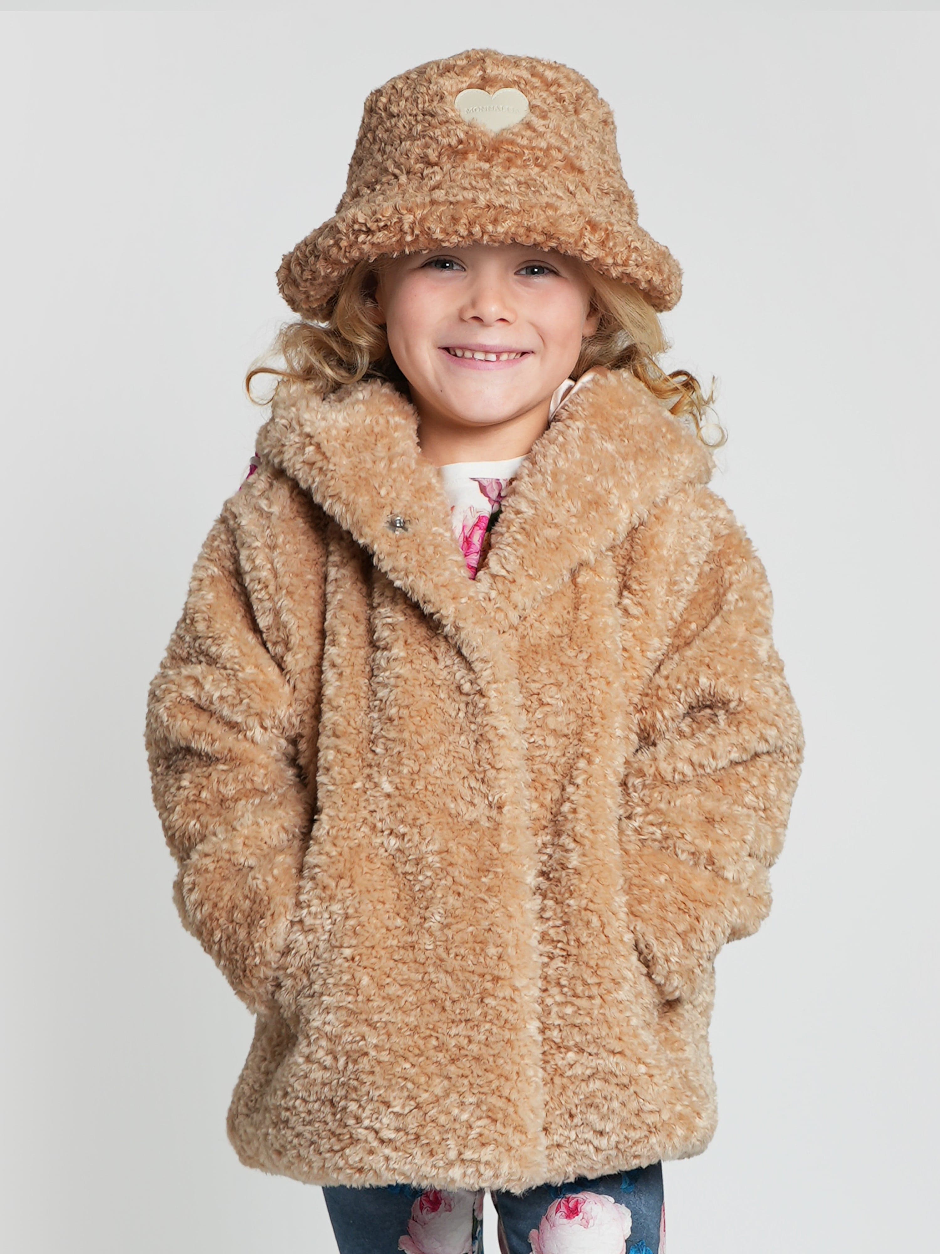 Monnalisa Monnalisa Girls Plush Faux Fur Jacket in Beige