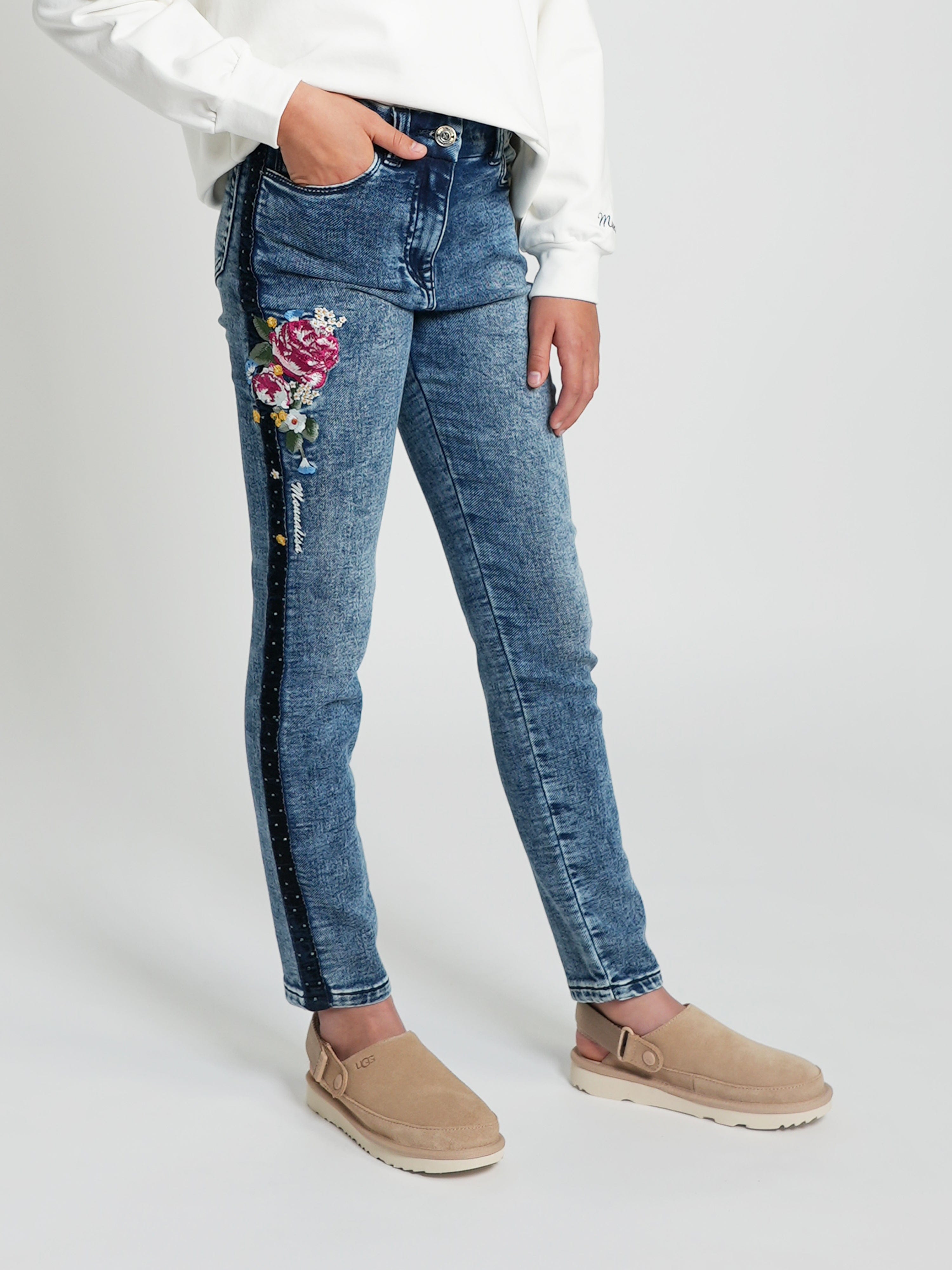 Monnalisa Embroidered Denim Jeans