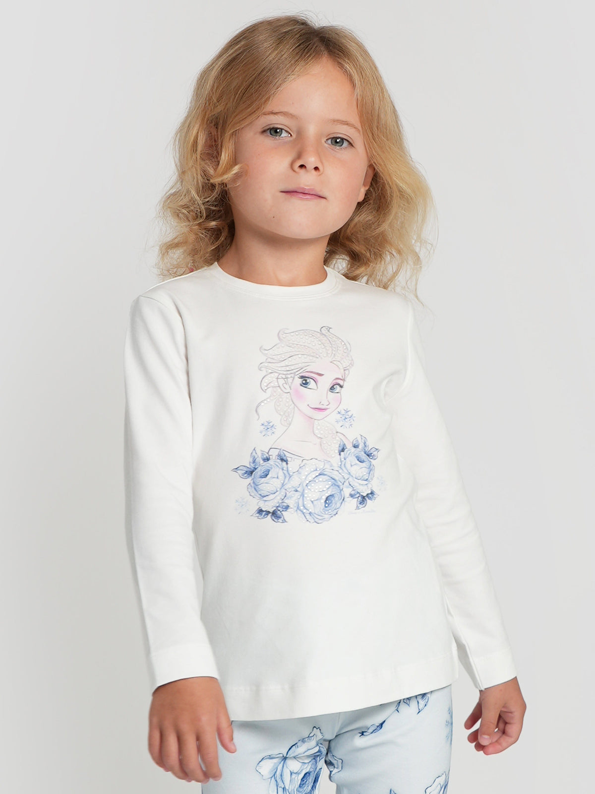 Monnalisa Girls Long Sleeve Elsa T-Shirt in White | Childsplay 