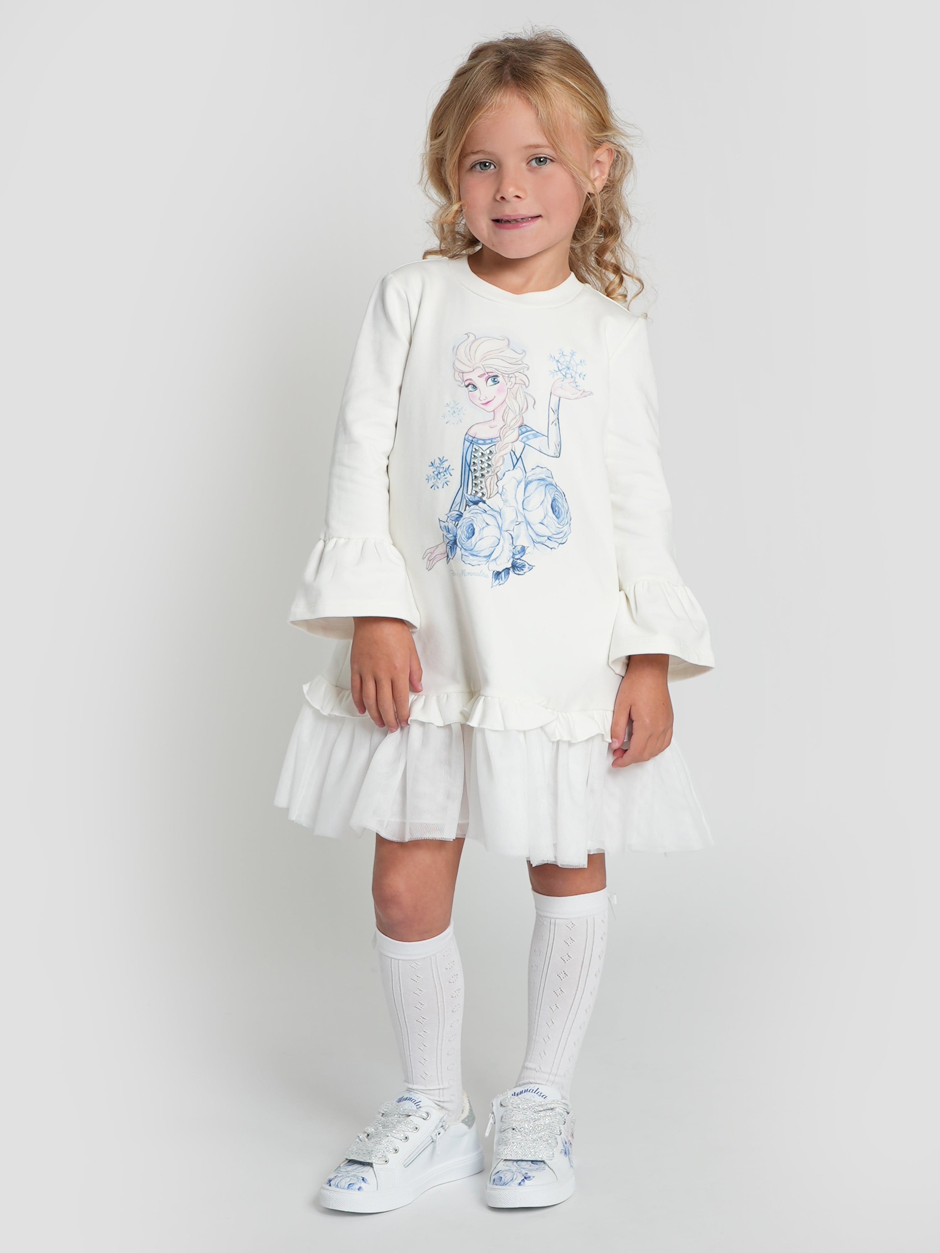 Monnalisa Girls Elsa Jersey Dress In Ivory | Childsplay Clothing