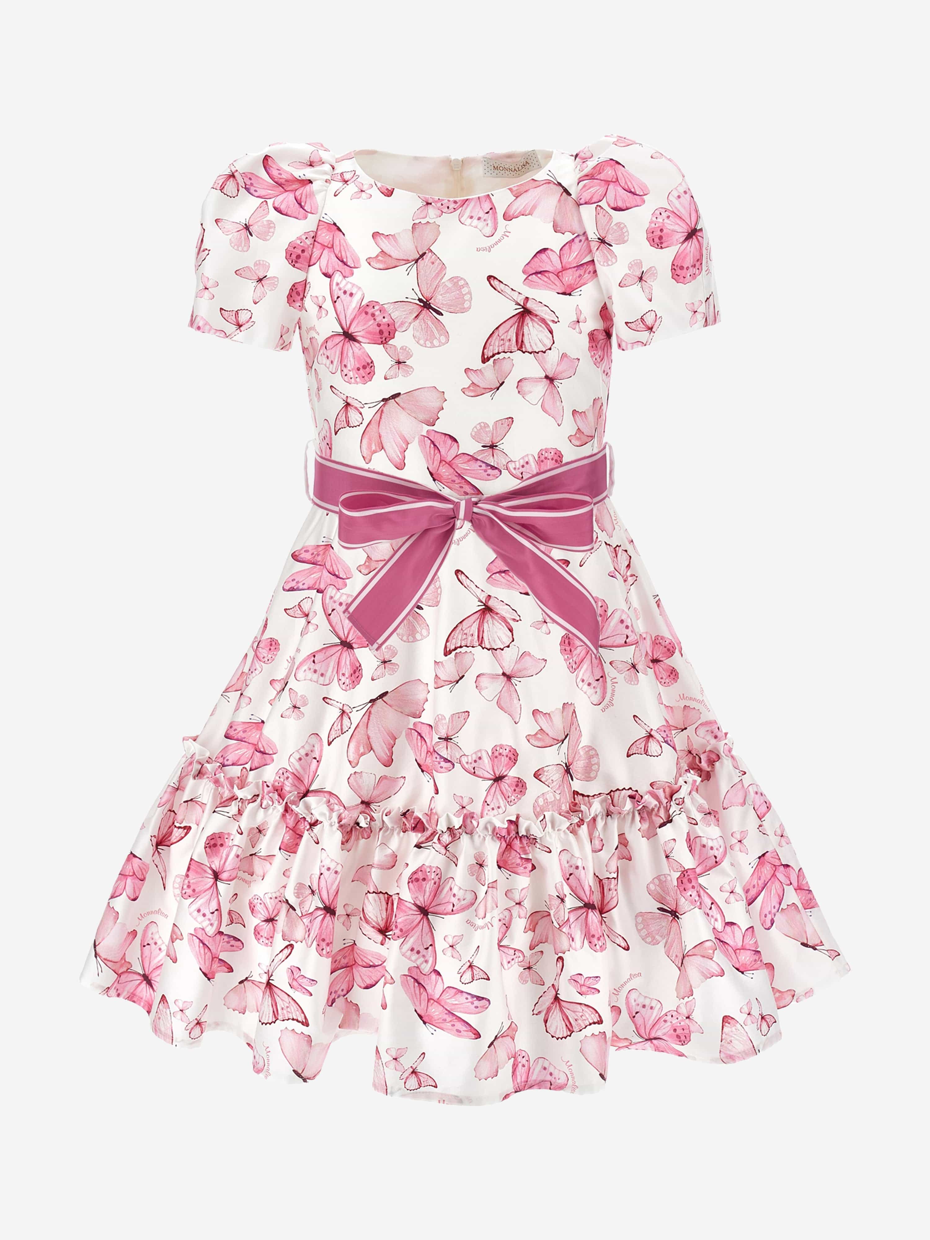 monnalisa pink dress Monnalisa Girls Embellished Ruffle Dress in Pink 4 Yrs