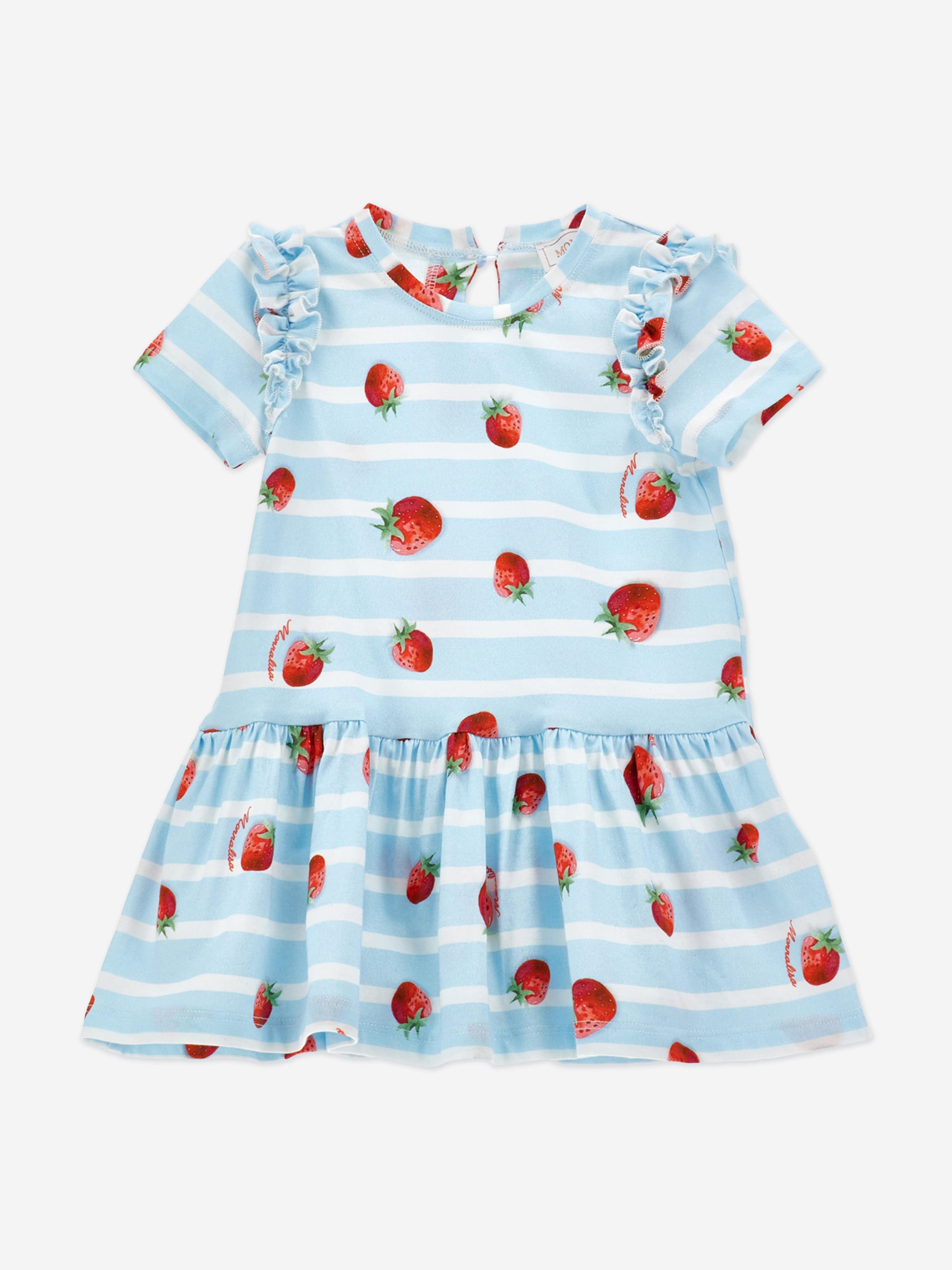Monnalisa Baby Girls Striped Strawberry Dress in Blue | Childsplay Clothing Monnalisa Baby Girls Striped Strawberry Dress in Blue | Childsplay Clothing