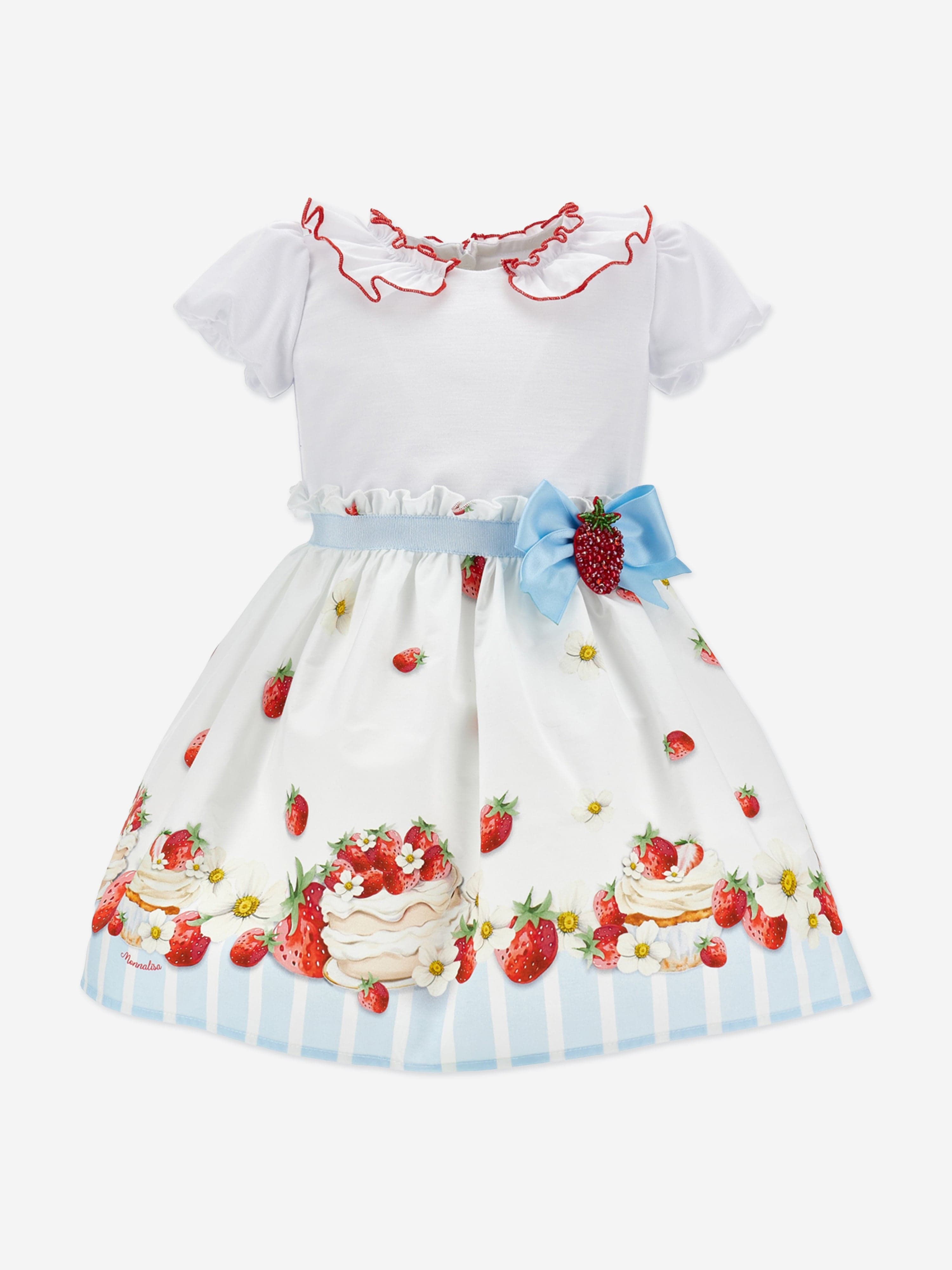 Monnalisa Baby Girls Cotton Strawberries Dress in White | Childsplay  Clothing