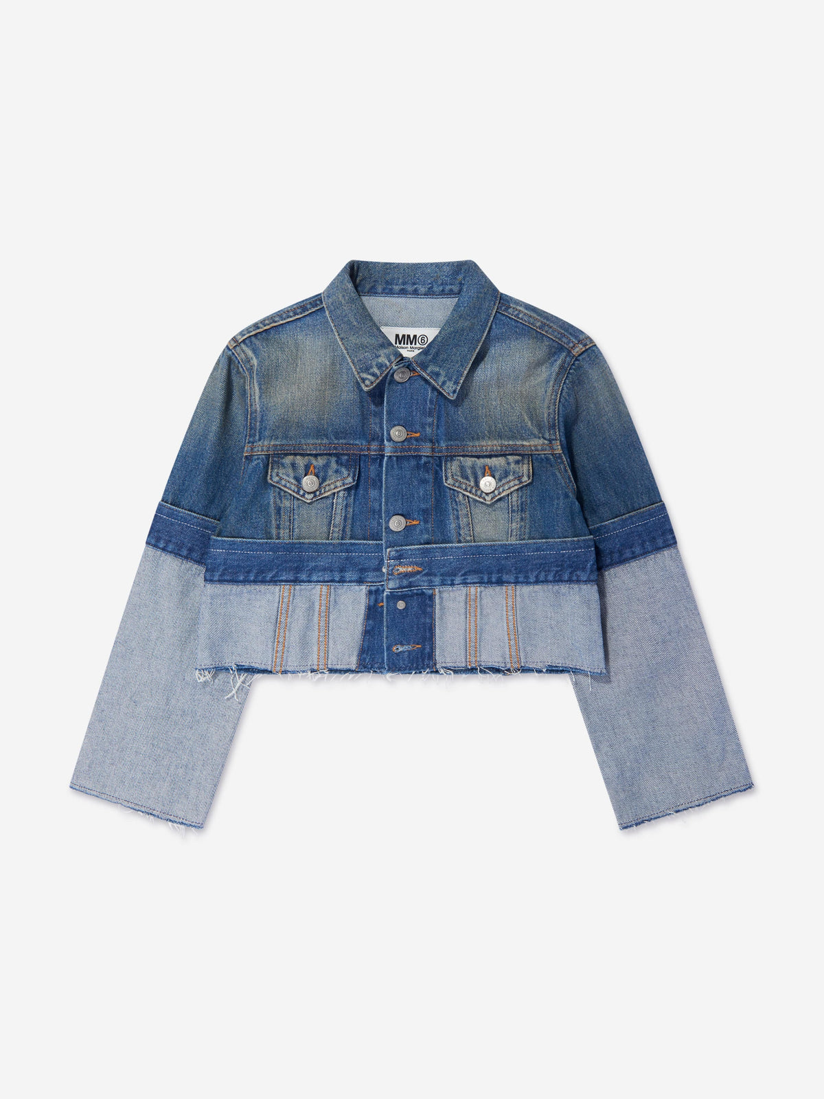 MM6 Maison Margiela Kids Re-Cut Shaded Denim Jacket in Blue 