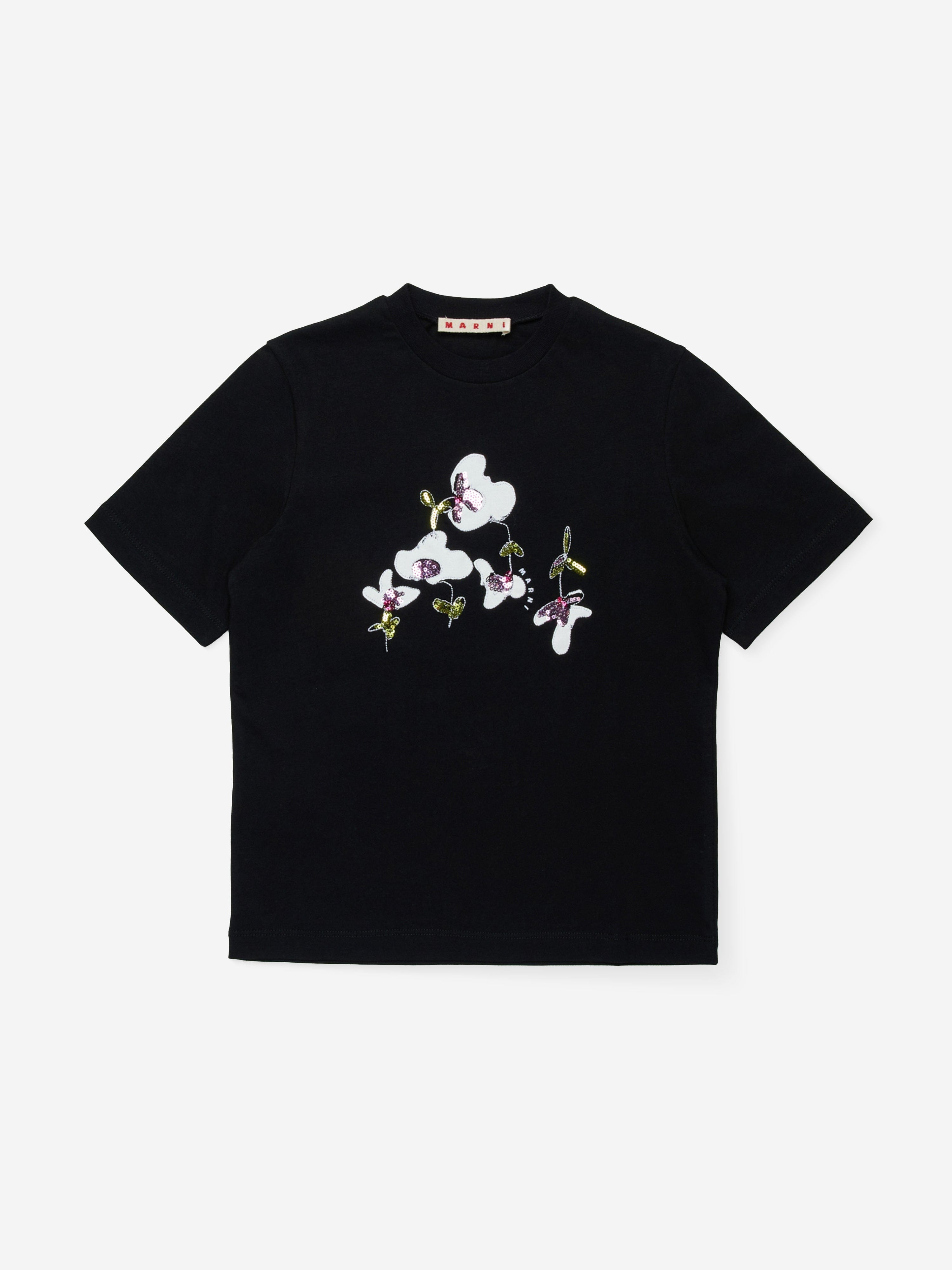 MARNI Girls Sequin Flower T-Shirt in Black | Childsplay Clothing