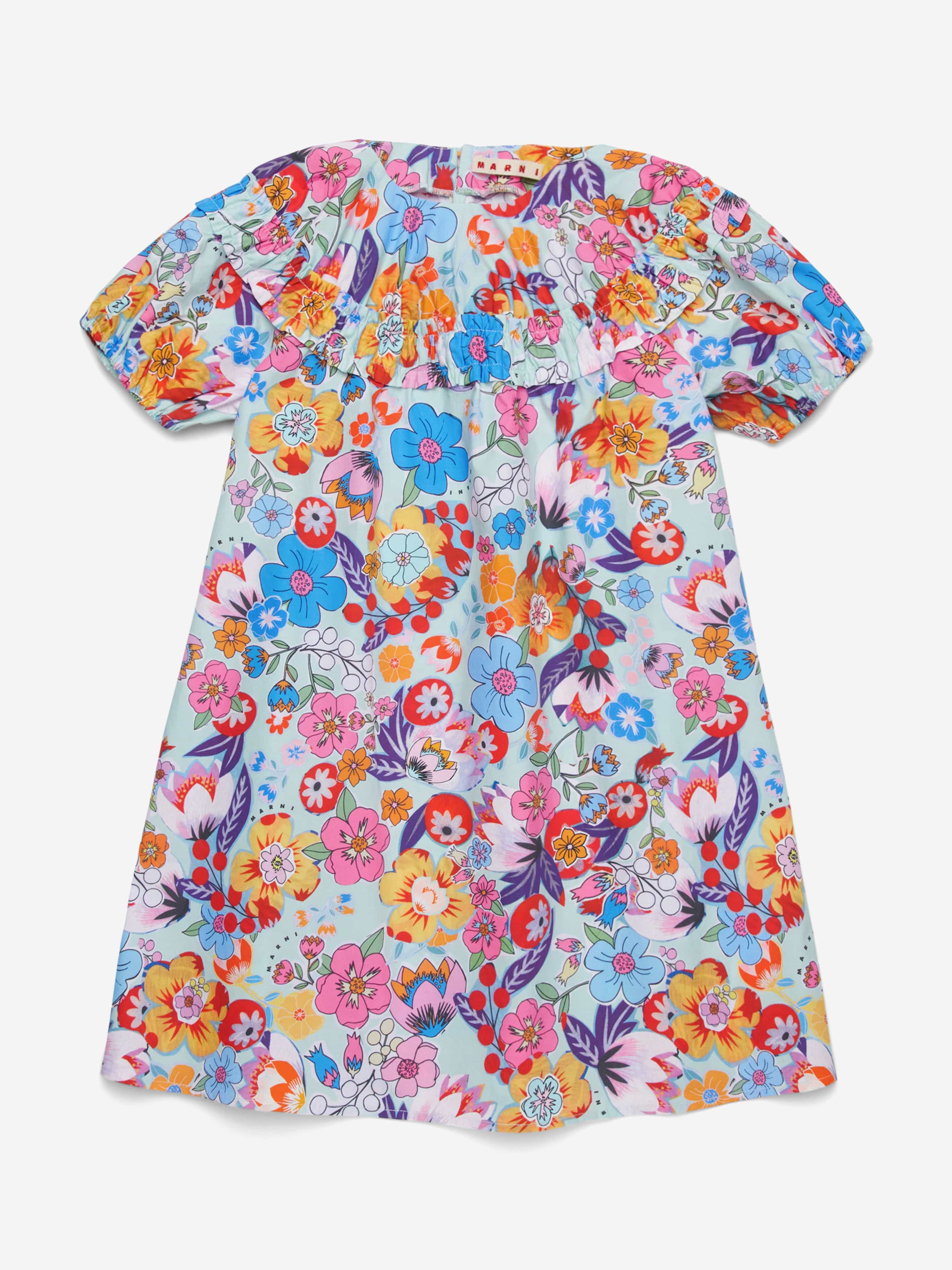 MARNI Girls Cotton Floral Print Dress in Multicolour