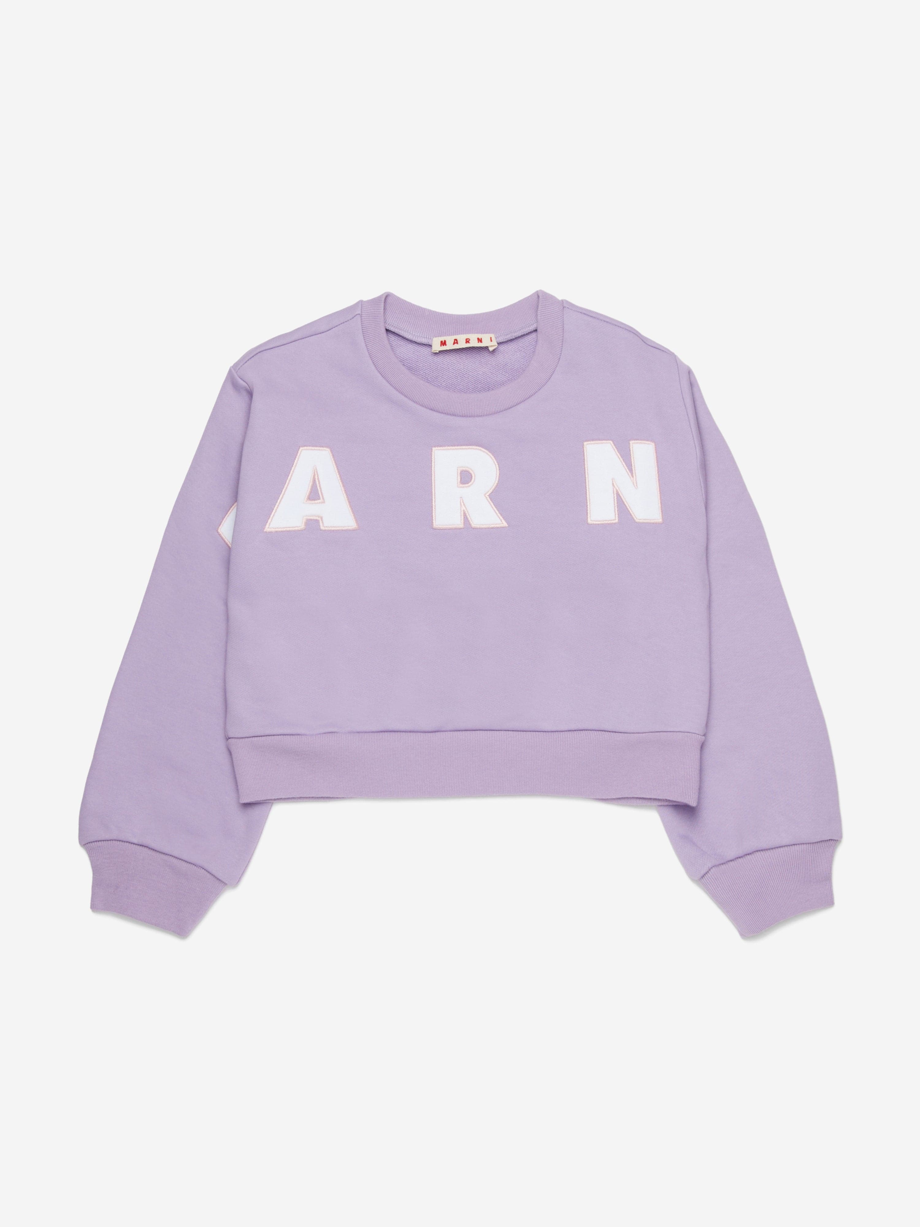 MARNI Girls Cropped Logo Sweatshirt in Purple | Childsplay Clothing