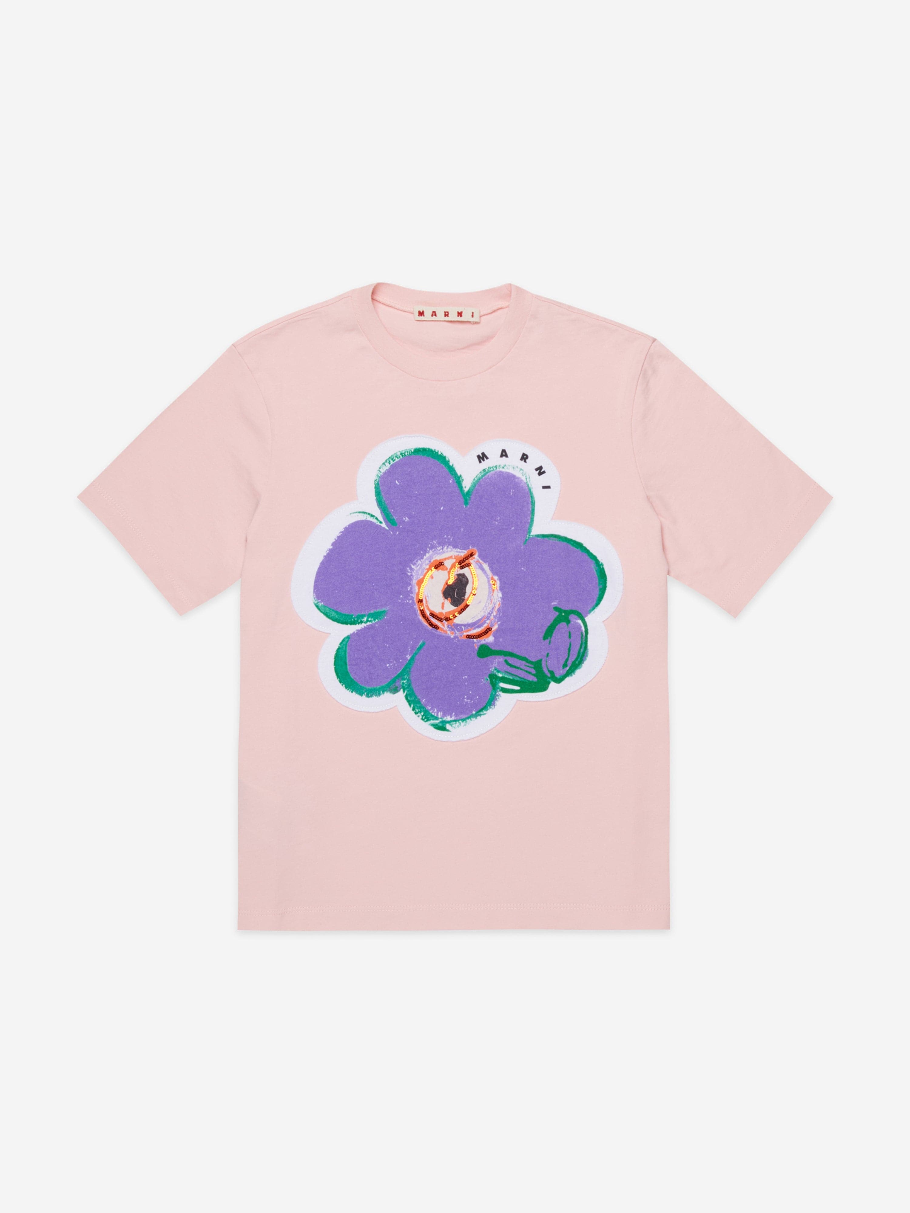 MARNI Girls Flower Print T-Shirt in Pink | Childsplay Clothing