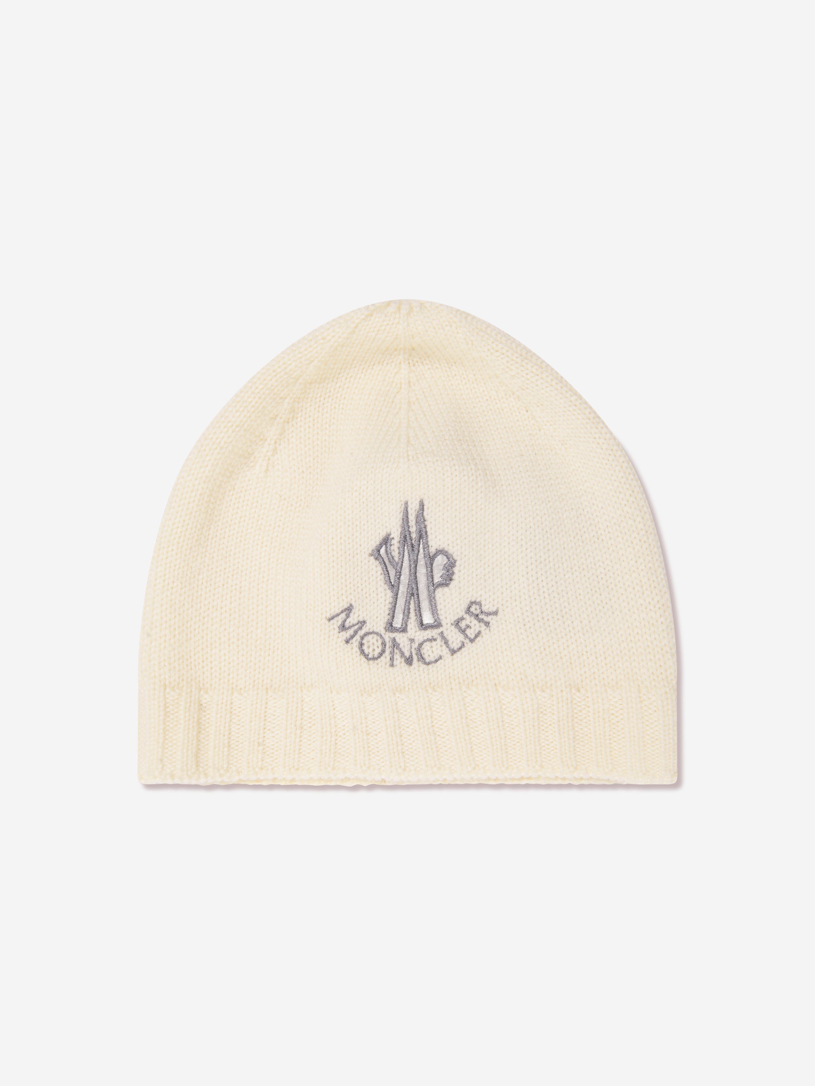 Moncler Enfant Baby Logo Beanie Hat in Ivory | Childsplay Clothing