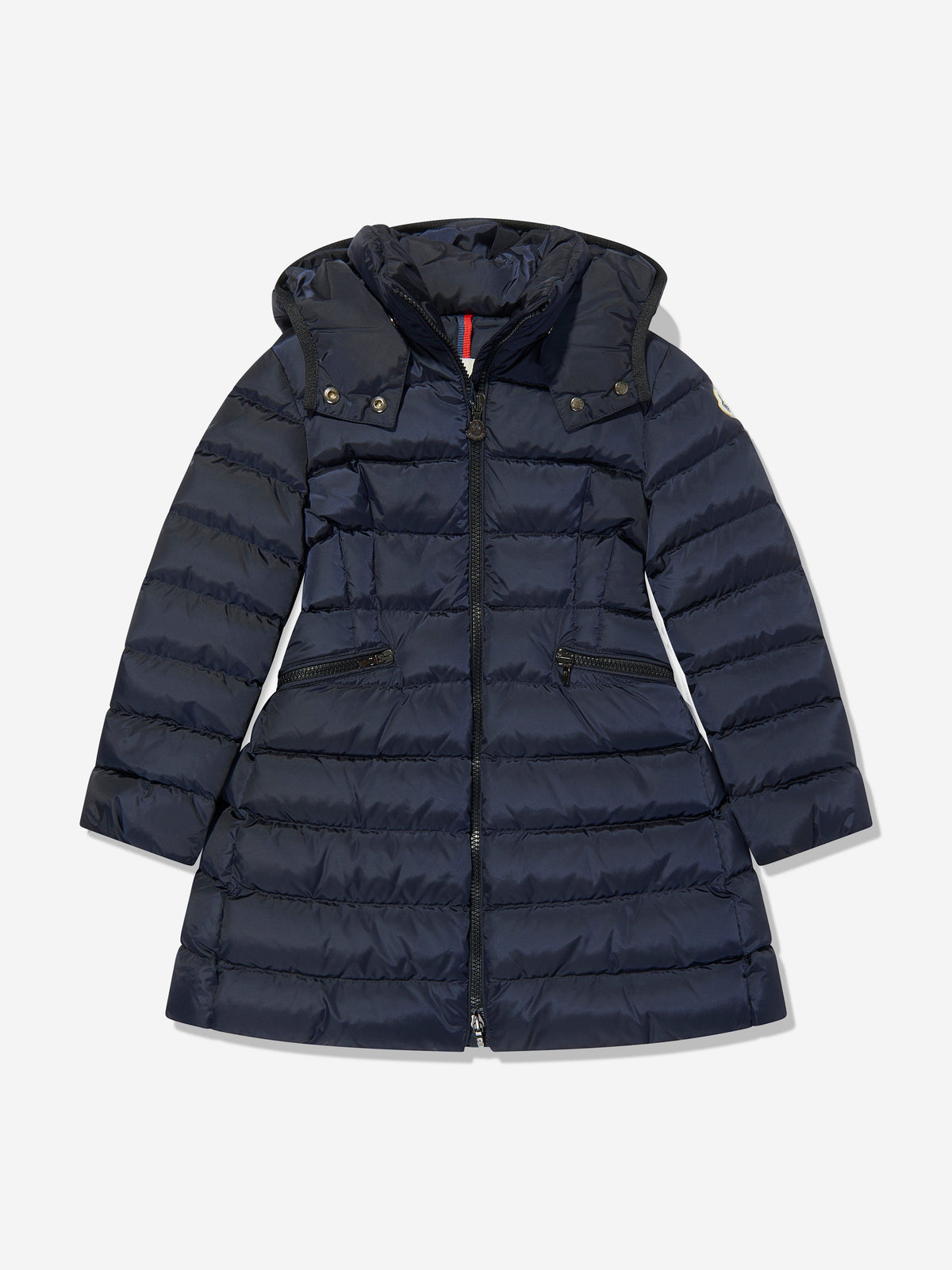 Moncler Enfant Girls Down Padded Charpel Long Coat in Navy 
