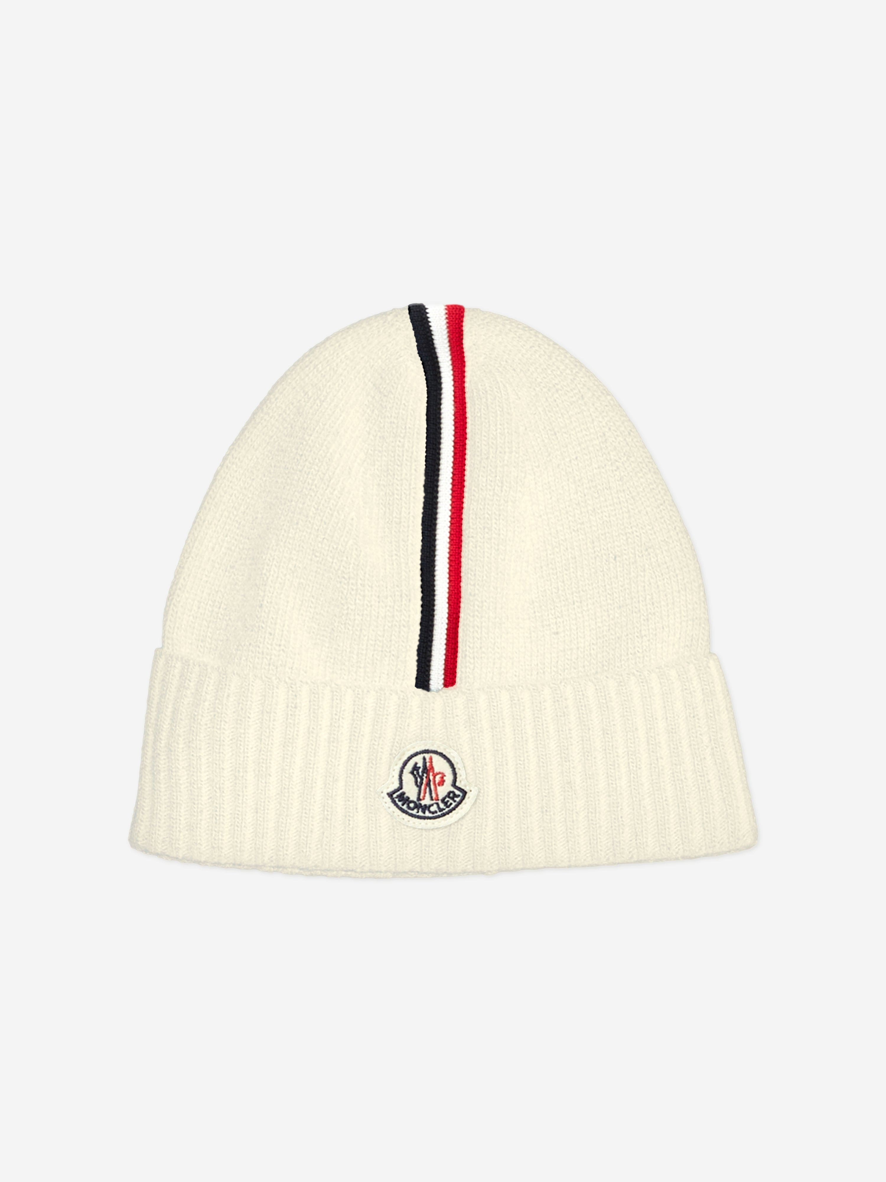 Moncler Enfant Kids Logo Beanie Hat in Ivory | Childsplay Clothing