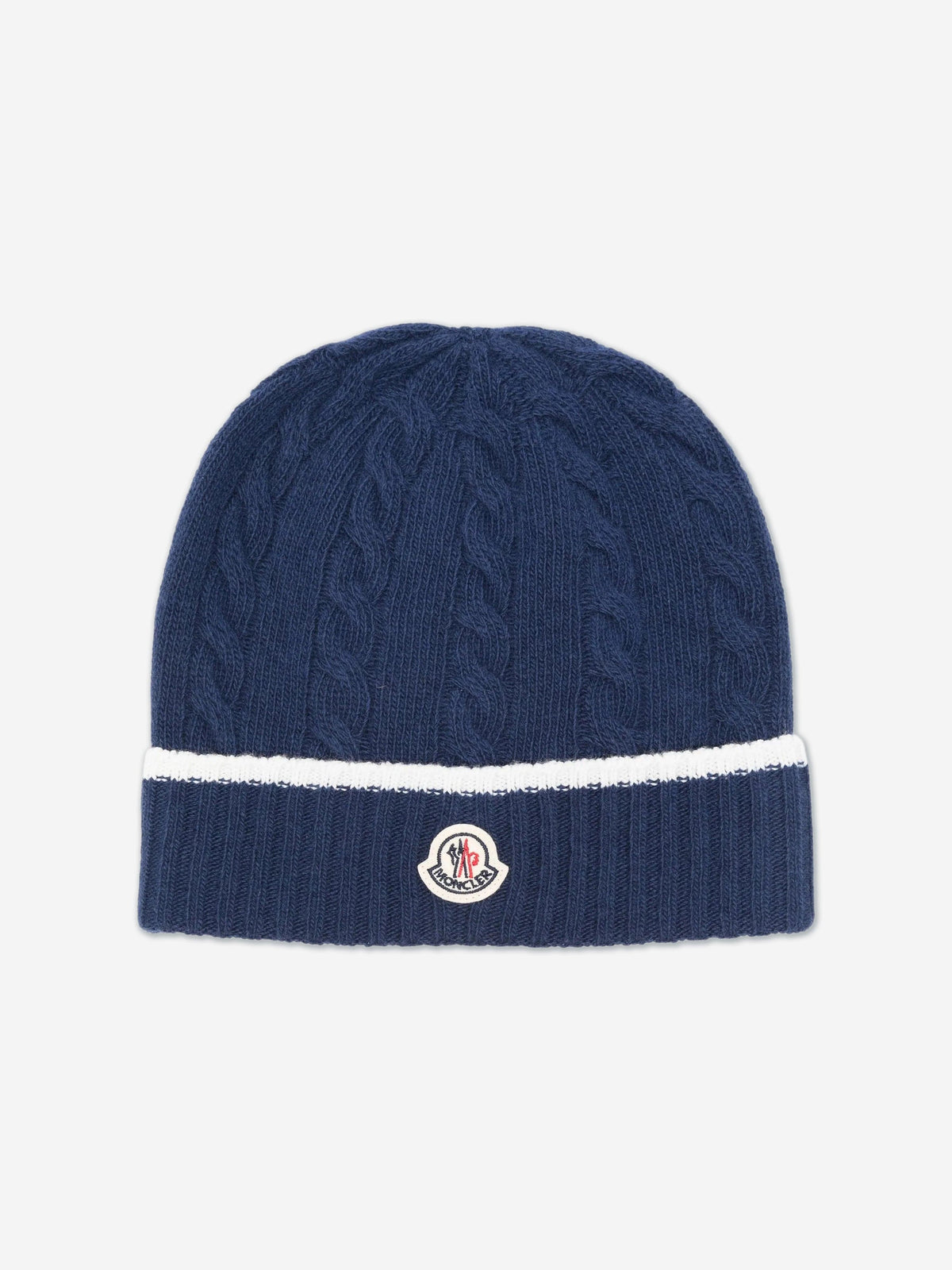 Moncler Enfant Kids Cable Knit Beanie Hat in Navy | Childsplay 