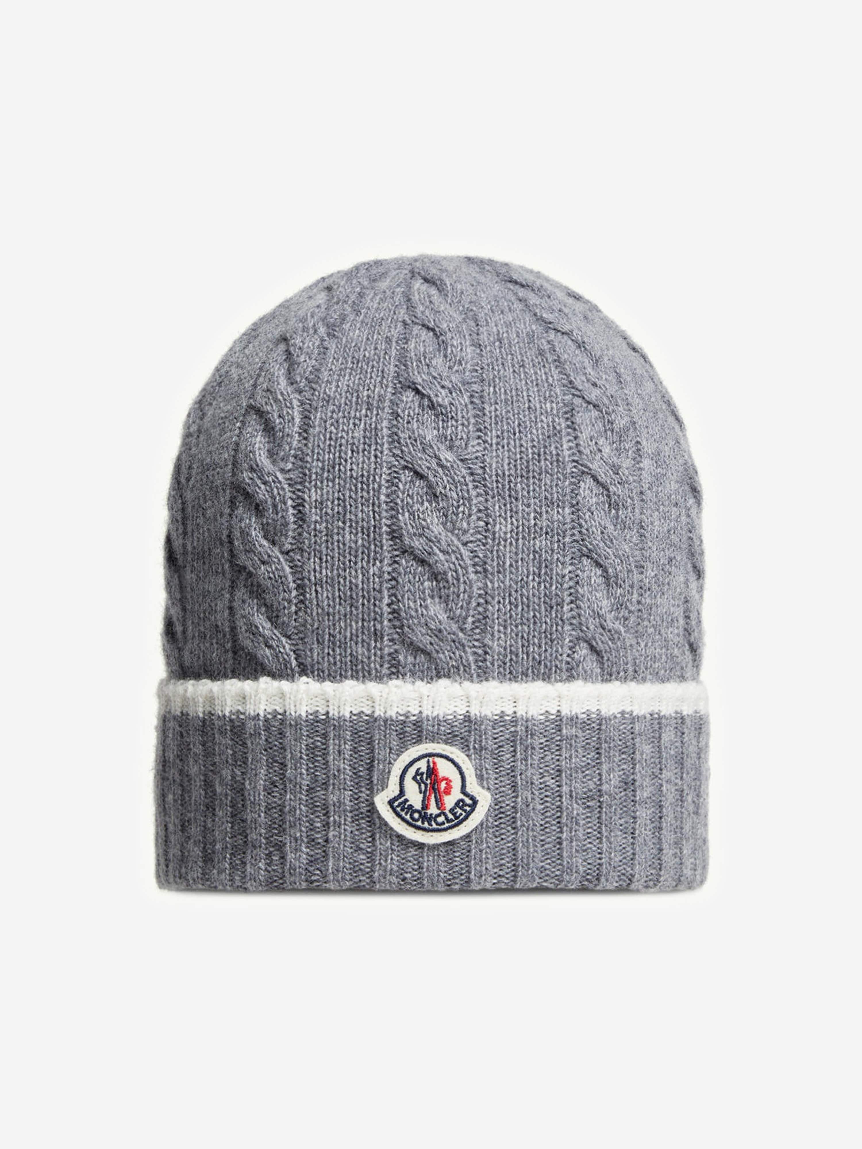 Moncler Enfant Kids Cable Knit Beanie Hat in Grey | Childsplay