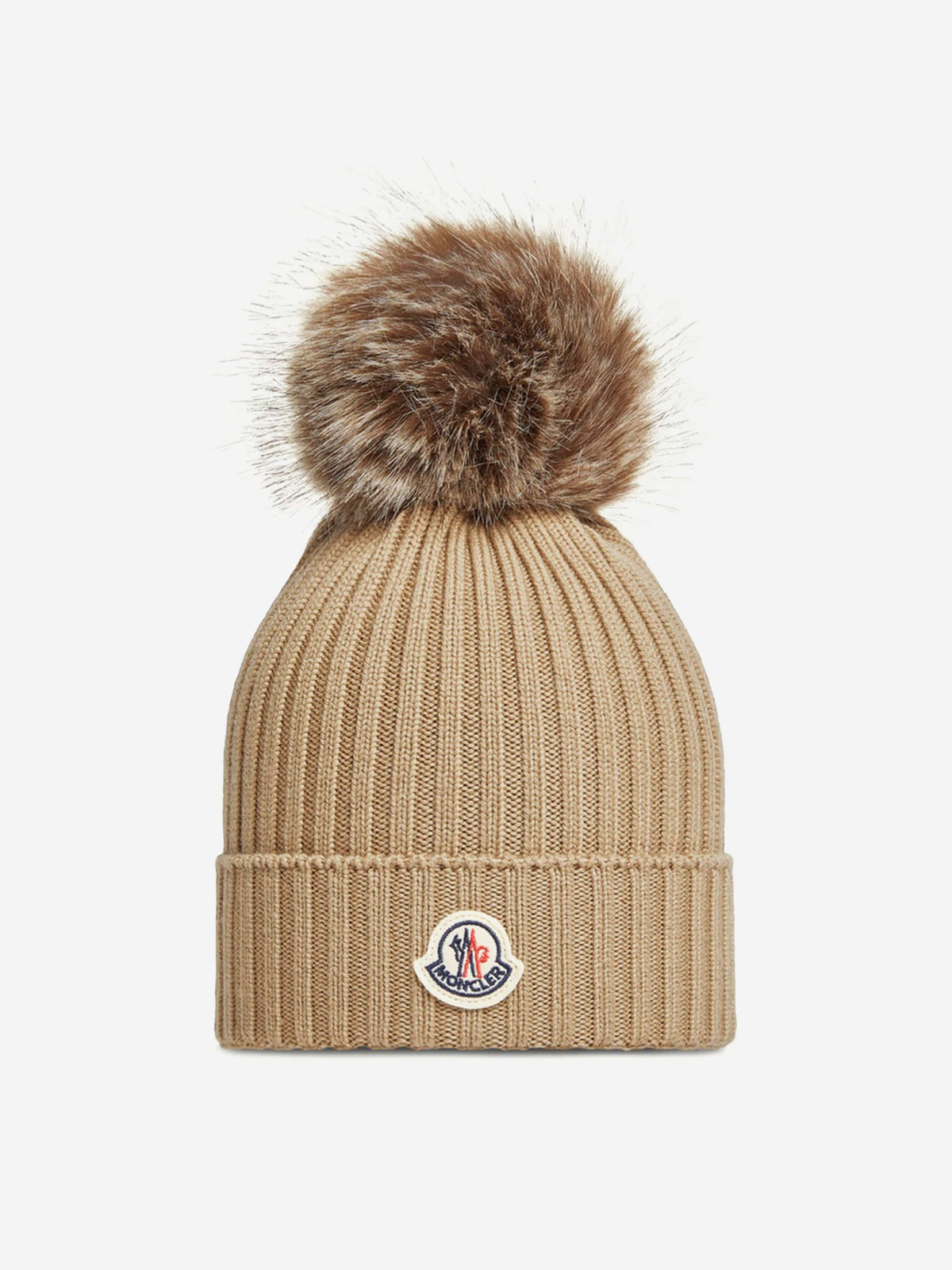 Moncler Enfant Girls Knitted Pom Pom Hat in Beige  display picture 3