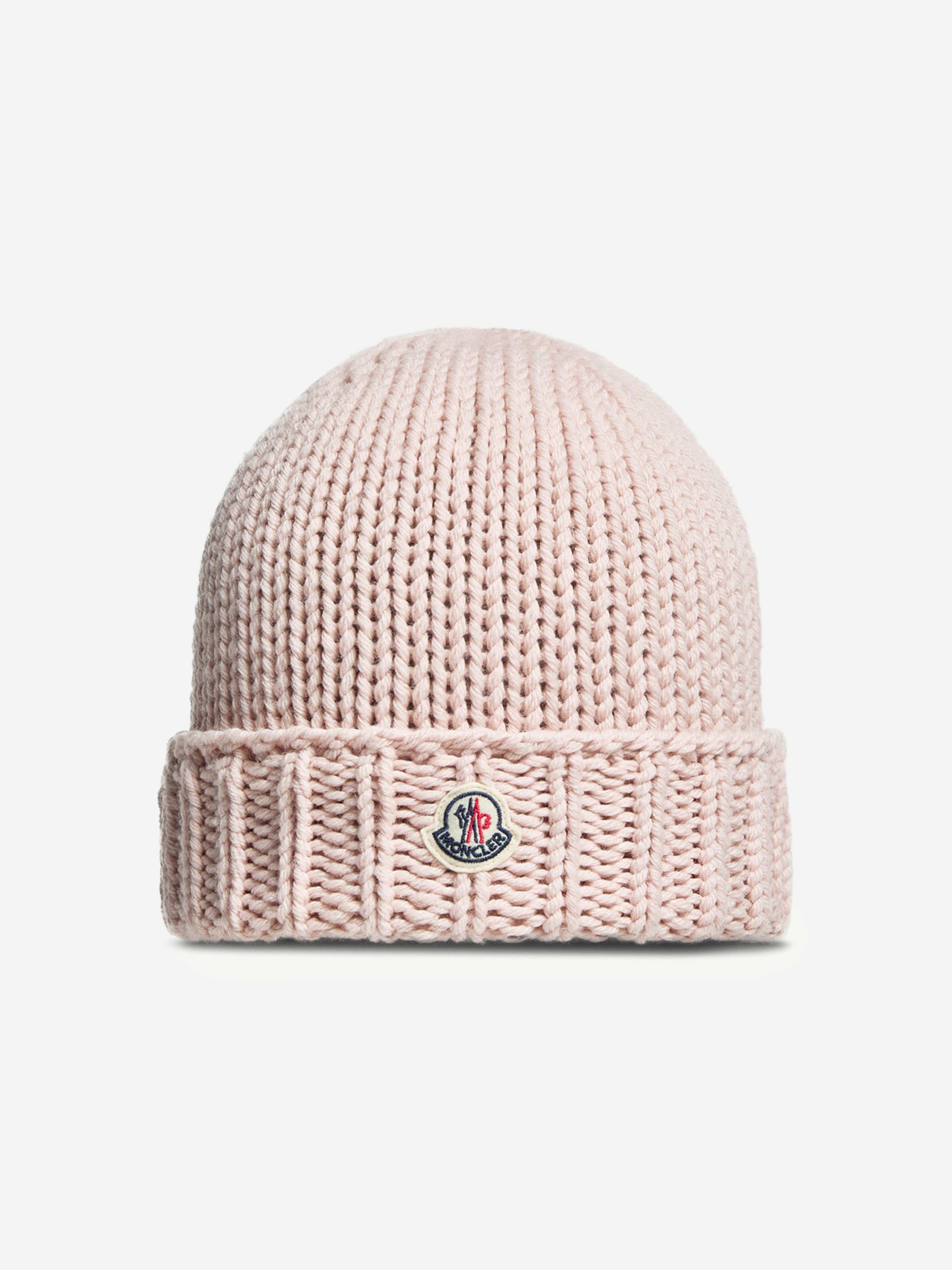Moncler Enfant Girls Wool Knit Beanie Hat in Pink | Childsplay