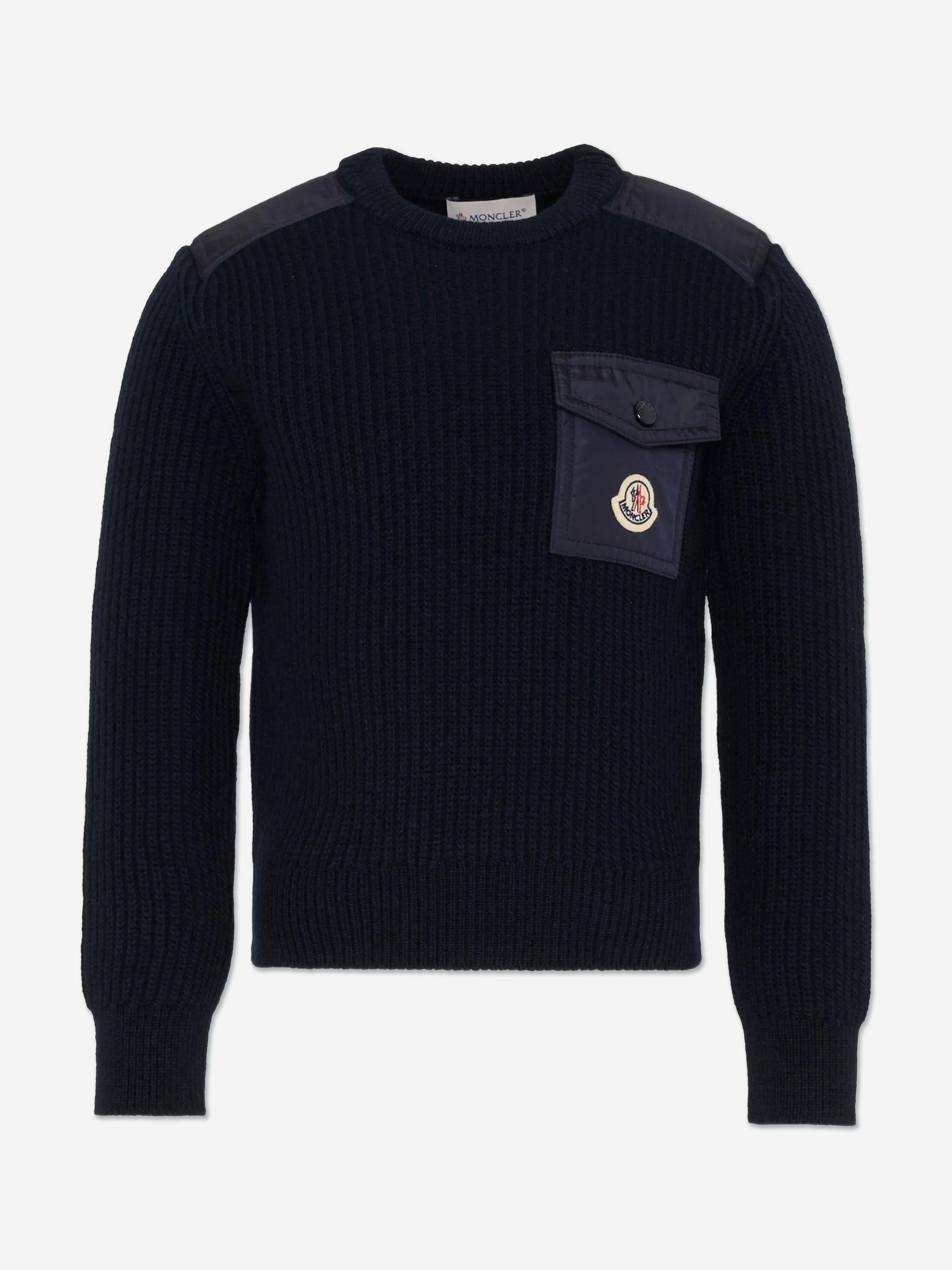 MONCLER ネイビー ワンピース　90cm Moncler Enfant Boys Wool Logo Pocket Jumper in Navy | Childsplay