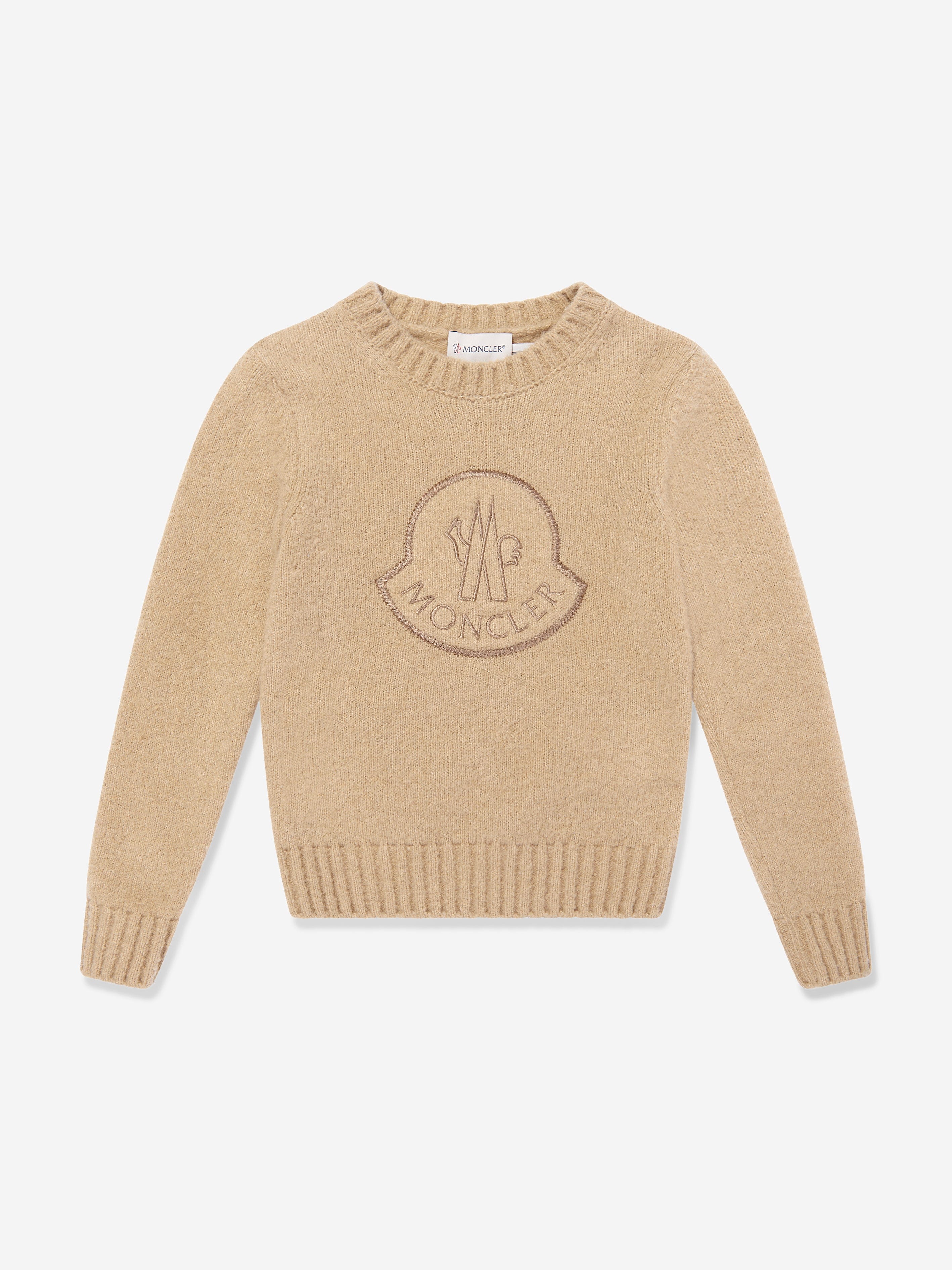 Moncler Enfant Moncler Enfant Boys Wool Logo Jumper in Beige