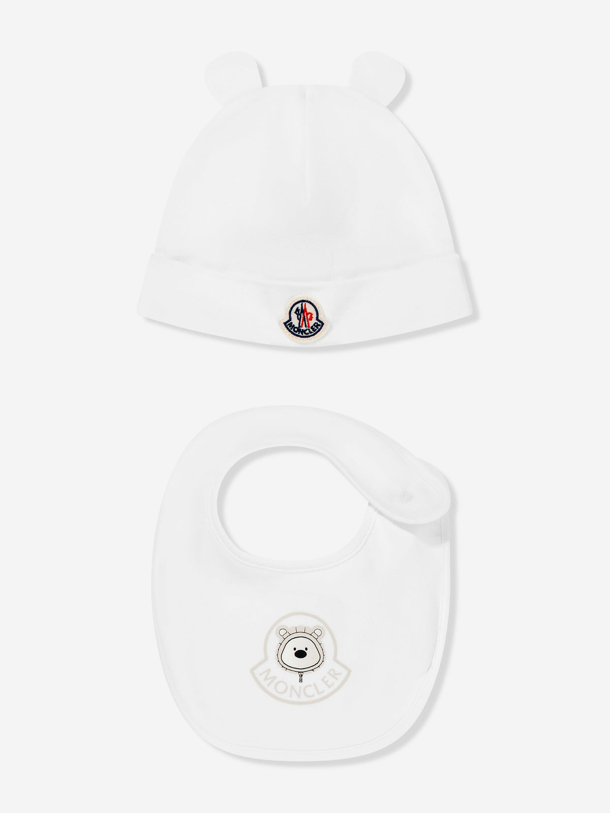Moncler Enfant Baby Hat and Bib Set in Ivory | Childsplay Clothing