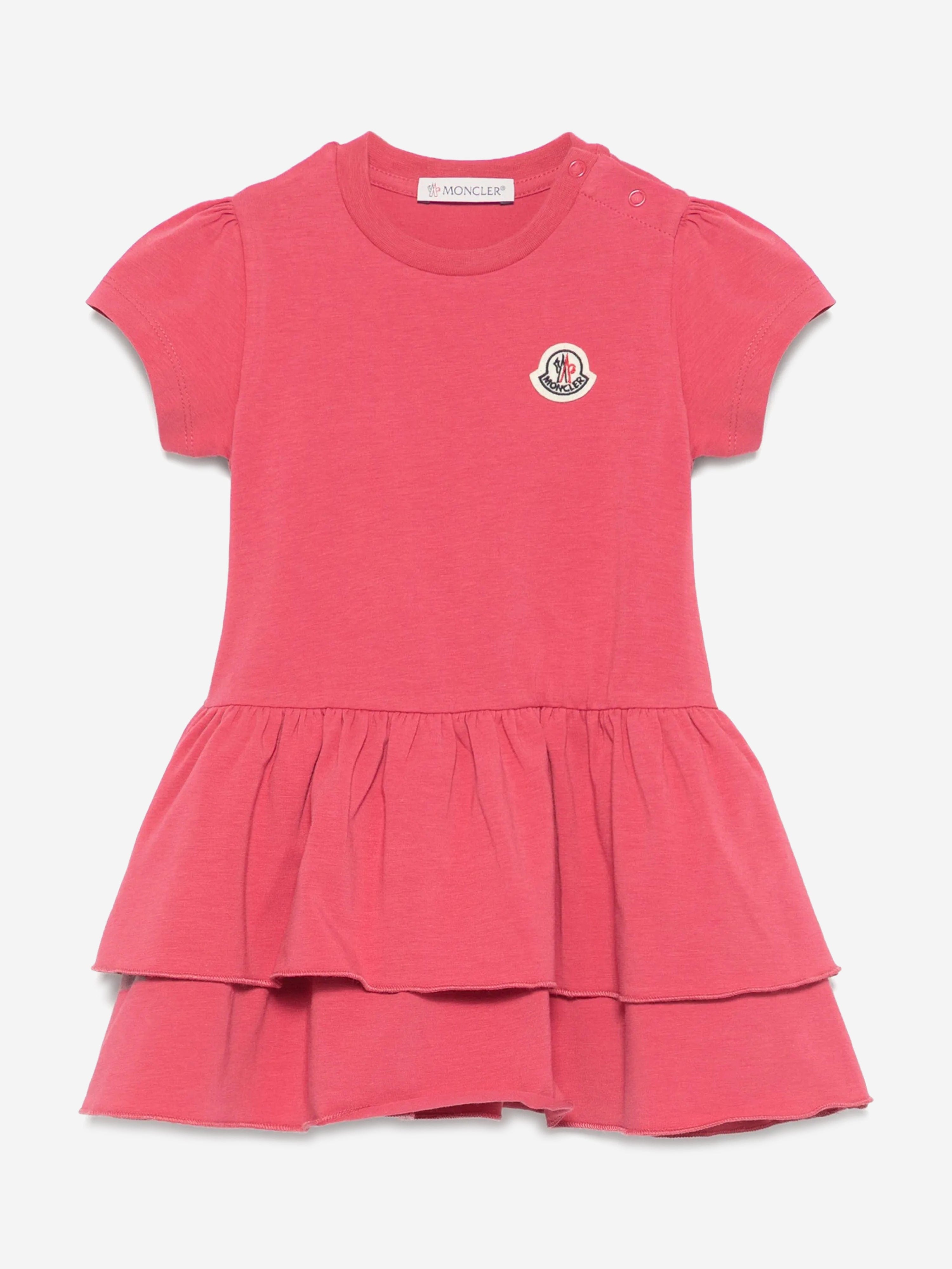 Moncler Enfant Baby Girls Jersey Ruffle Dress in Red Moncler Enfant Baby Girls Jersey Ruffle Dress in Red