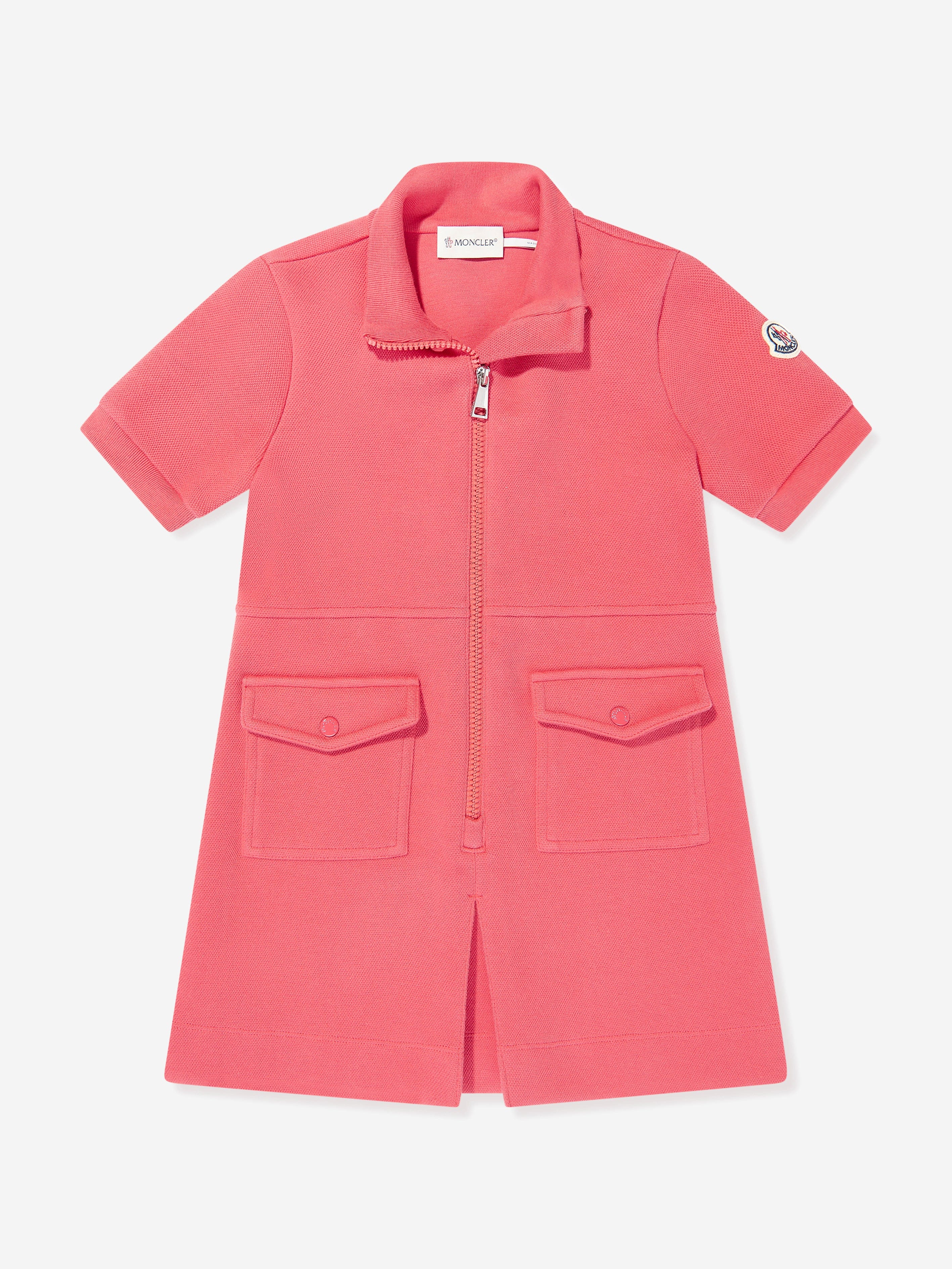 pink moncler dress Moncler Enfant Pleated Cotton Polo Shirt Dress, Girls, Pink, Size: 14y
