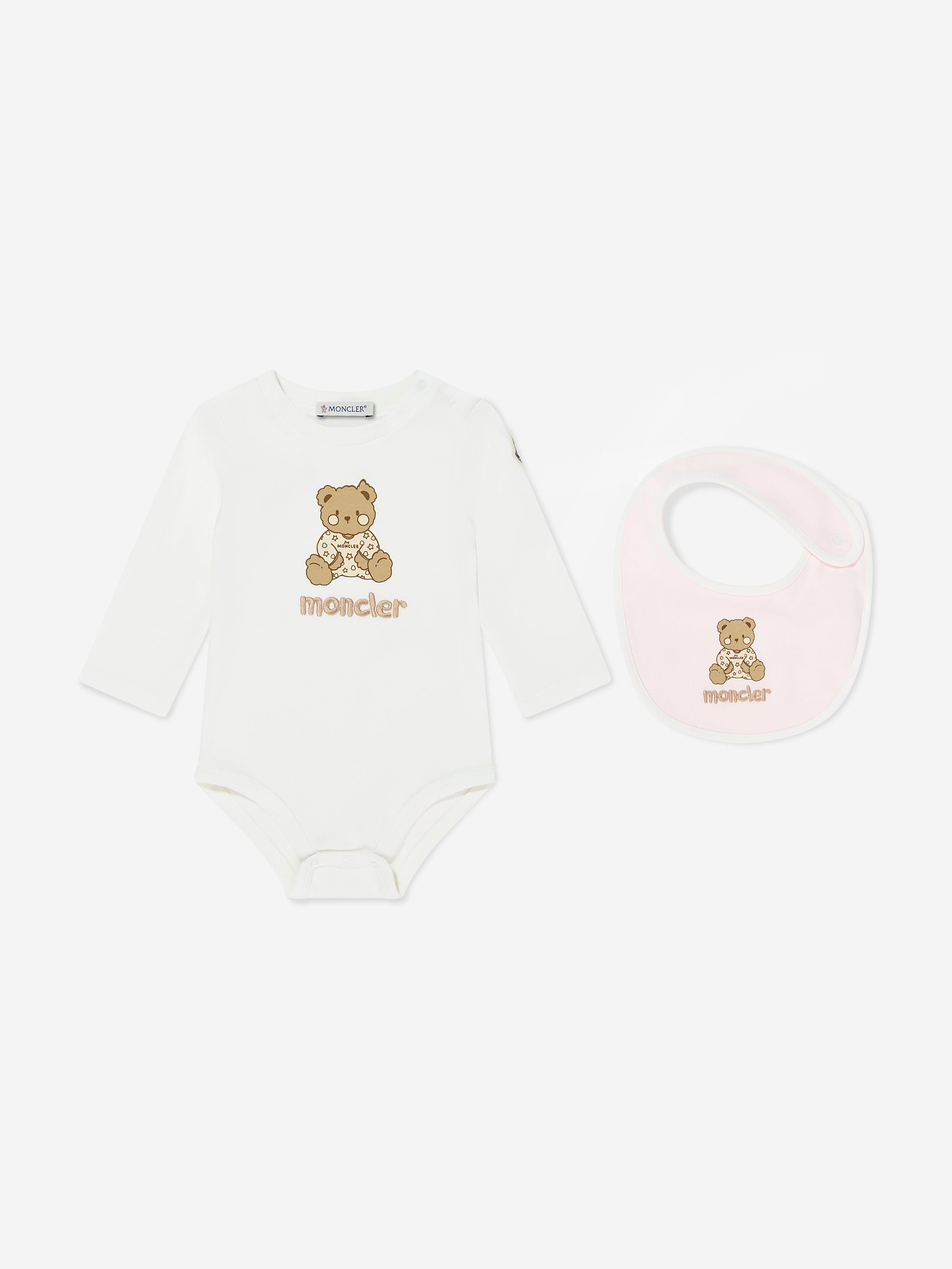 Moncler Enfant Baby Girls Teddy Bear Bodysuit and Bib Gift Set in