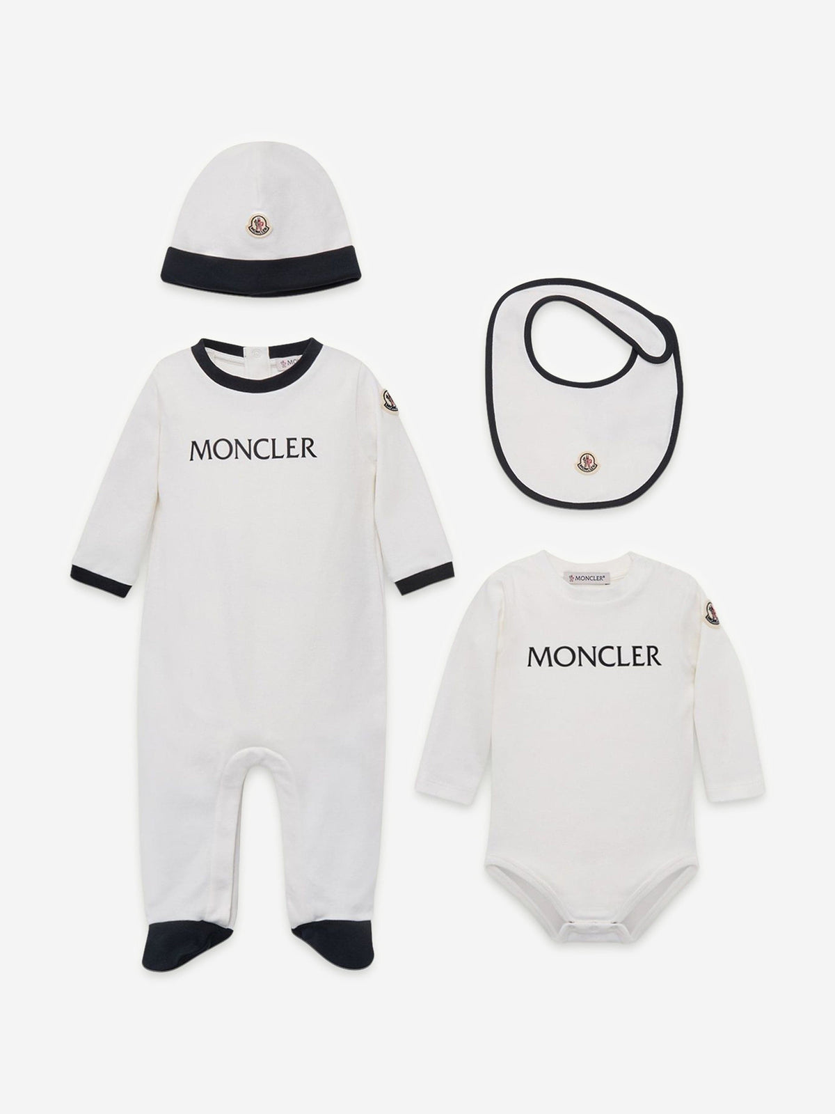 Moncler Enfant Baby 4 Piece Babygrow Gift Set in White 
