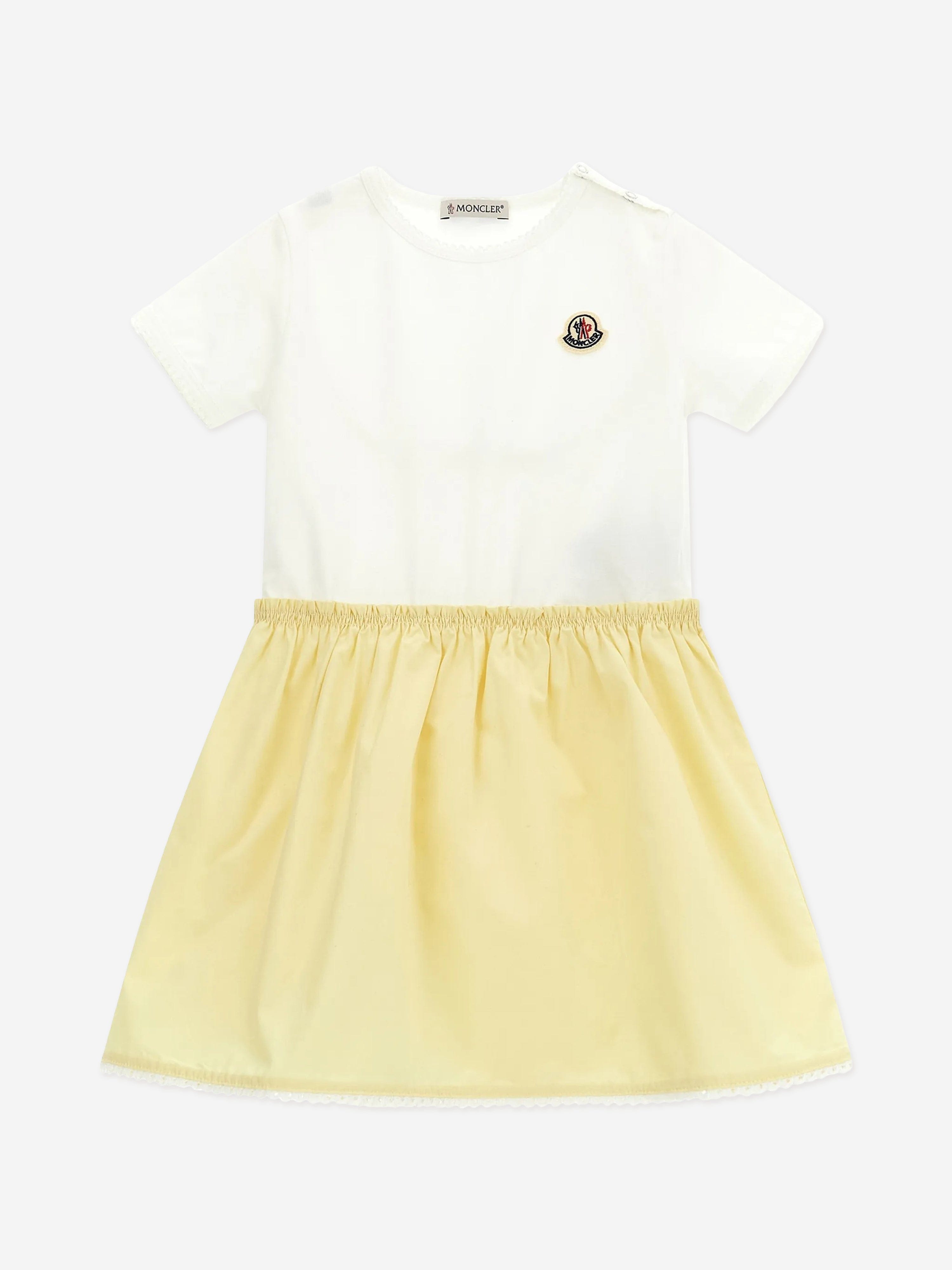 yellow infant dress Moncler Enfant Baby Girls Cotton Logo Dress in Yellow
