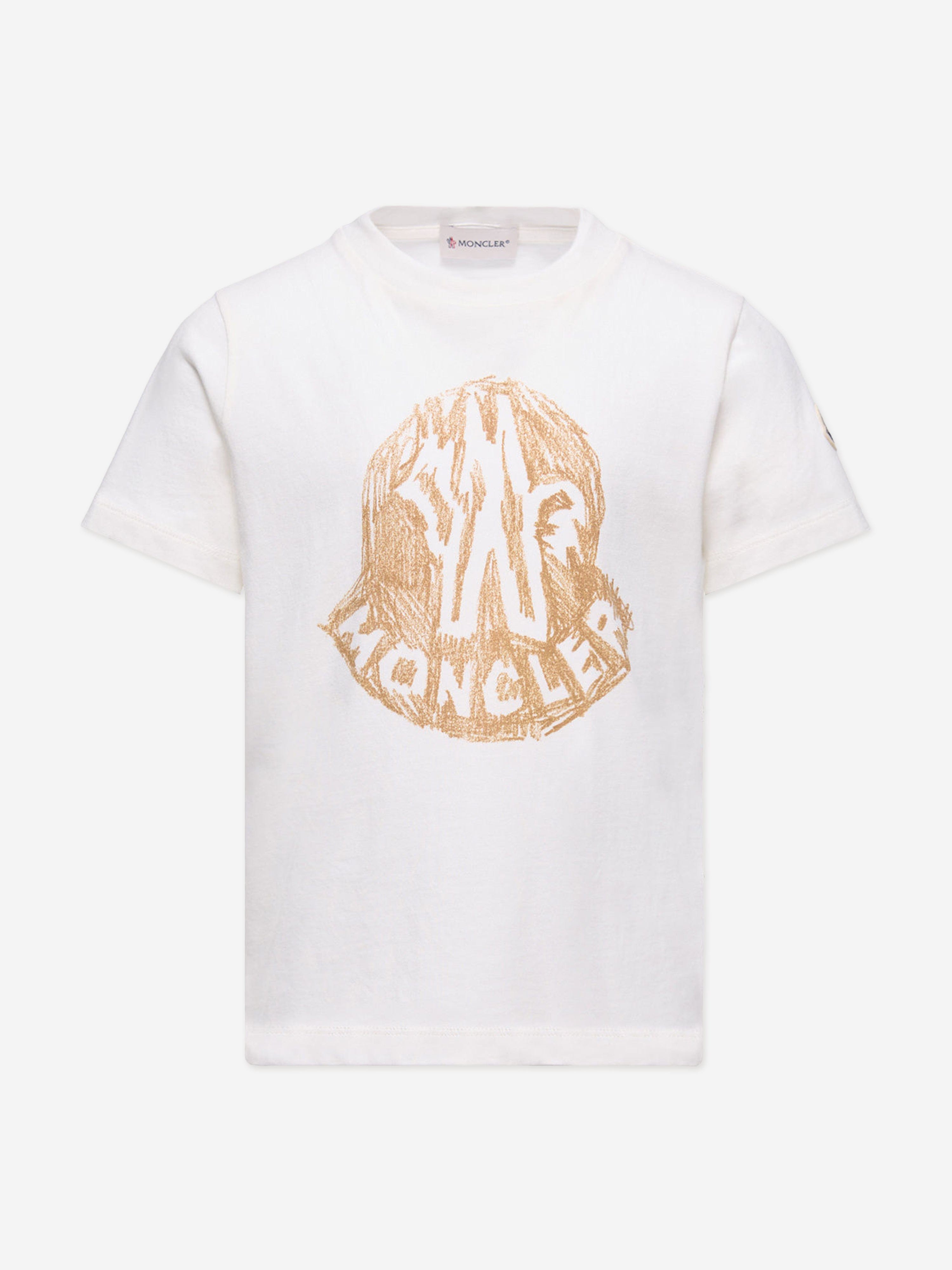 Moncler Enfant Boys Logo Print T-Shirt in White | Childsplay Clothing