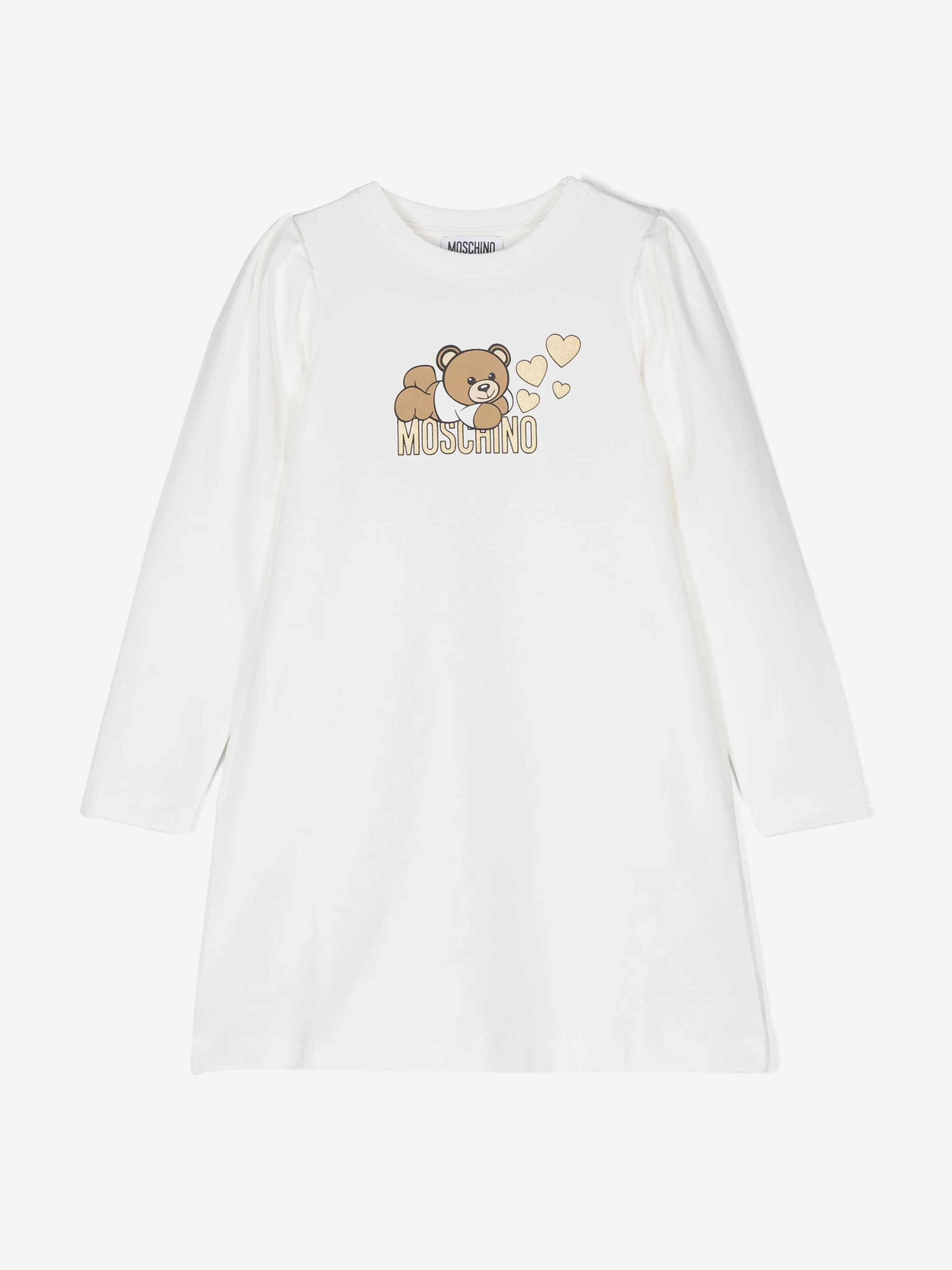 Moschino Girls Teddy Bear Jersey Dress in Ivory Moschino Girls Teddy Bear Jersey Dress in Ivory